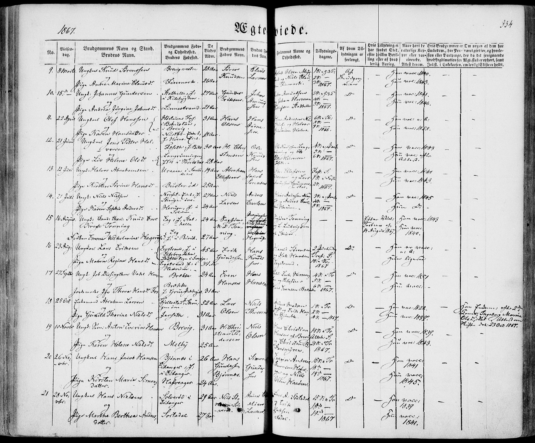 Bamble kirkebøker, SAKO/A-253/F/Fa/L0005: Parish register (official) no. I 5, 1854-1869, p. 334