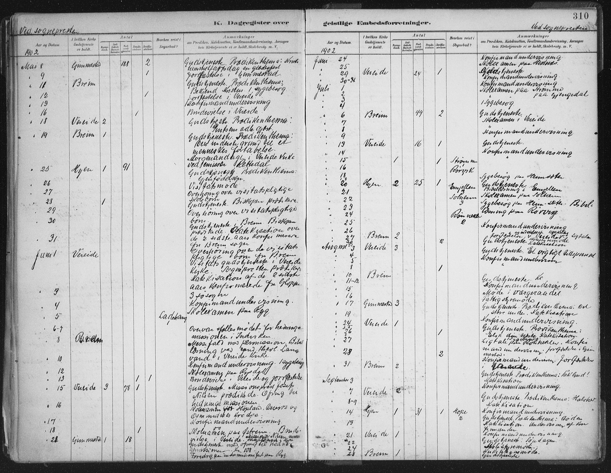 Gloppen sokneprestembete, AV/SAB-A-80101/H/Haa/Haab/L0001: Parish register (official) no. B  1, 1885-1905, p. 310