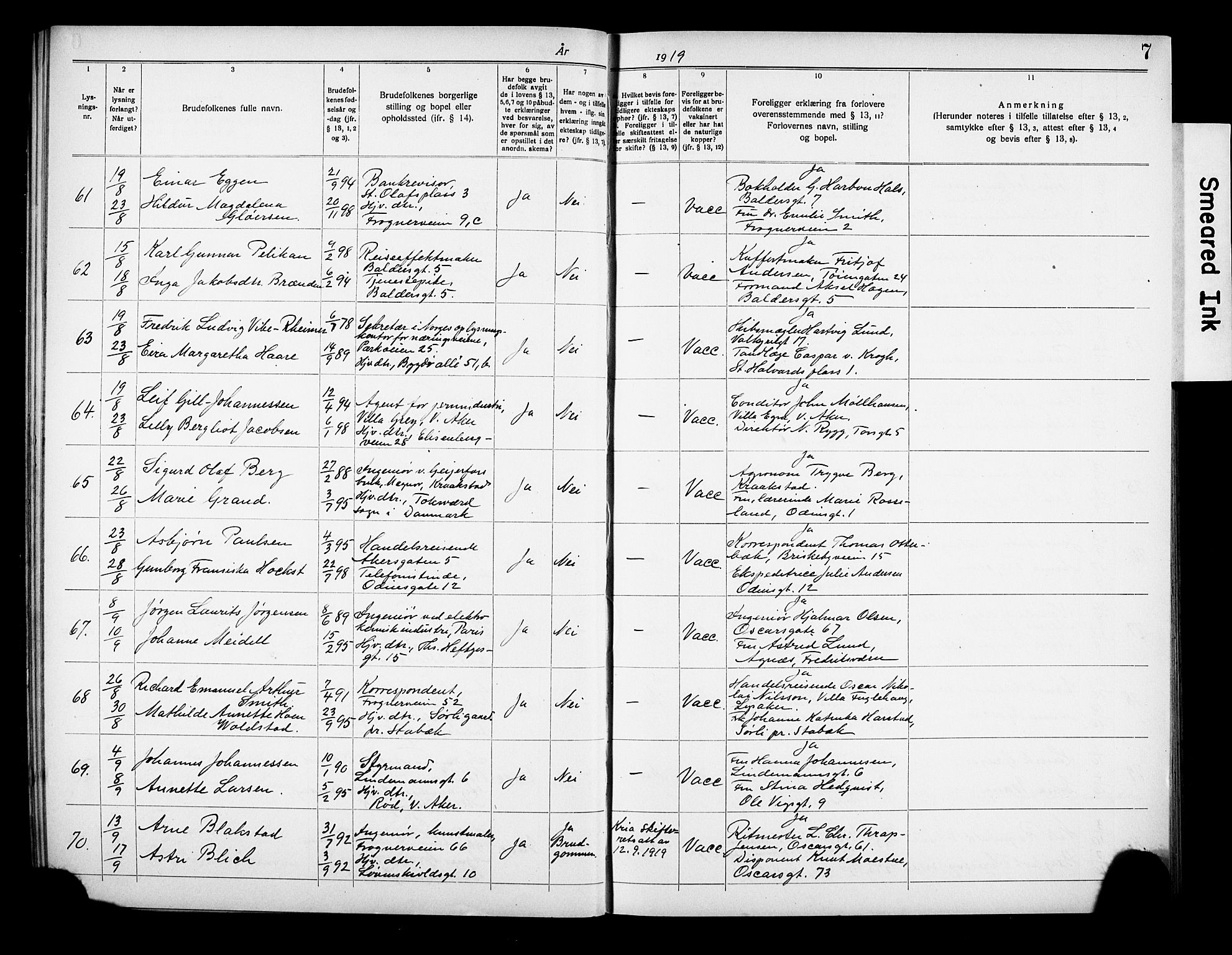 Frogner prestekontor Kirkebøker, SAO/A-10886/H/Ha/L0005: Banns register no. 5, 1919-1927, p. 7