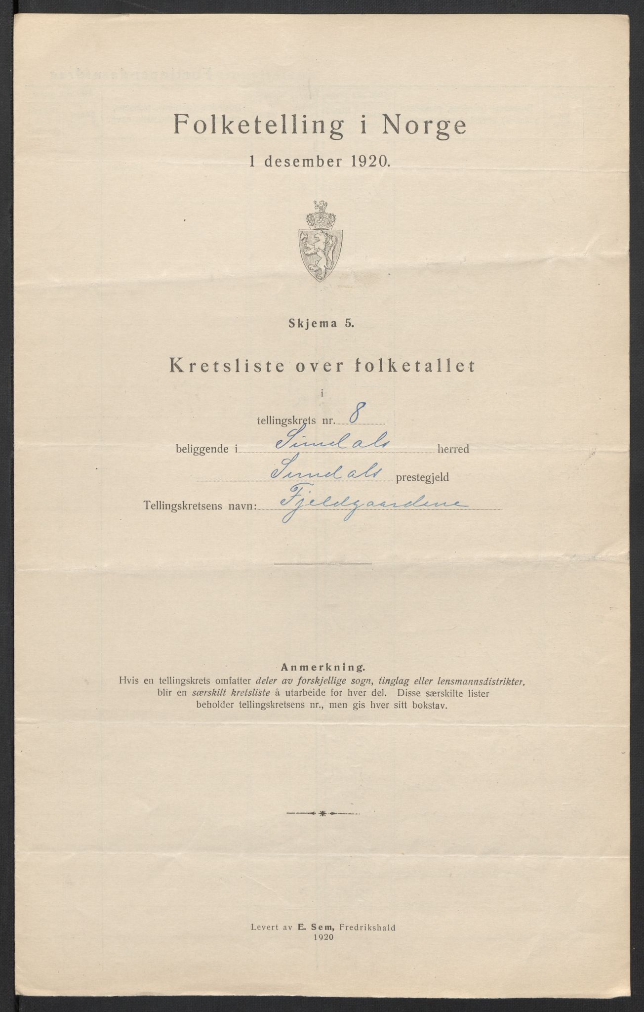 SAT, 1920 census for Sunndal, 1920, p. 33