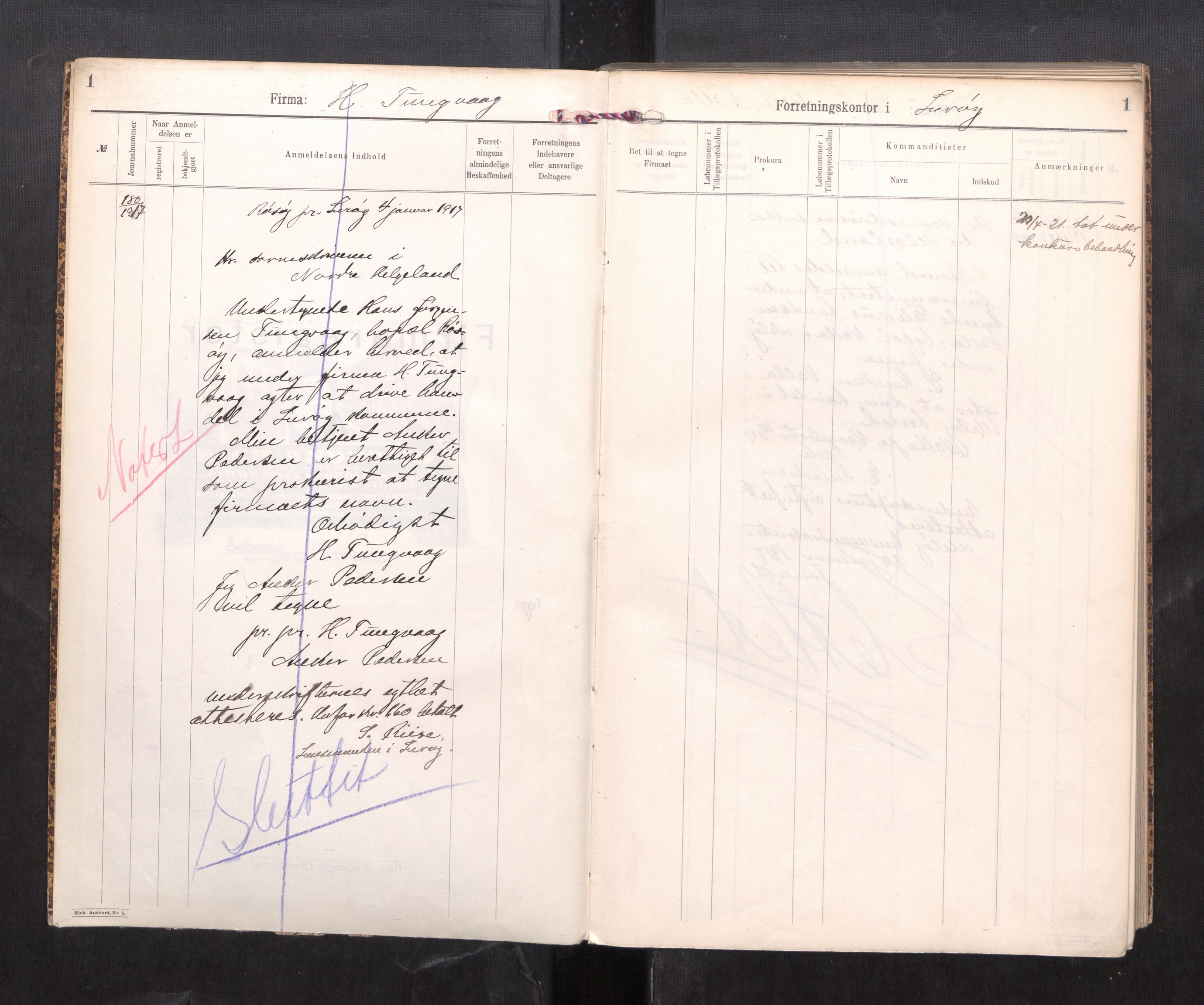 Rana sorenskriveri , AV/SAT-A-1108/2/J/Ja/Jaa/L0004: Firmaregister A, 1917-1927, p. 3