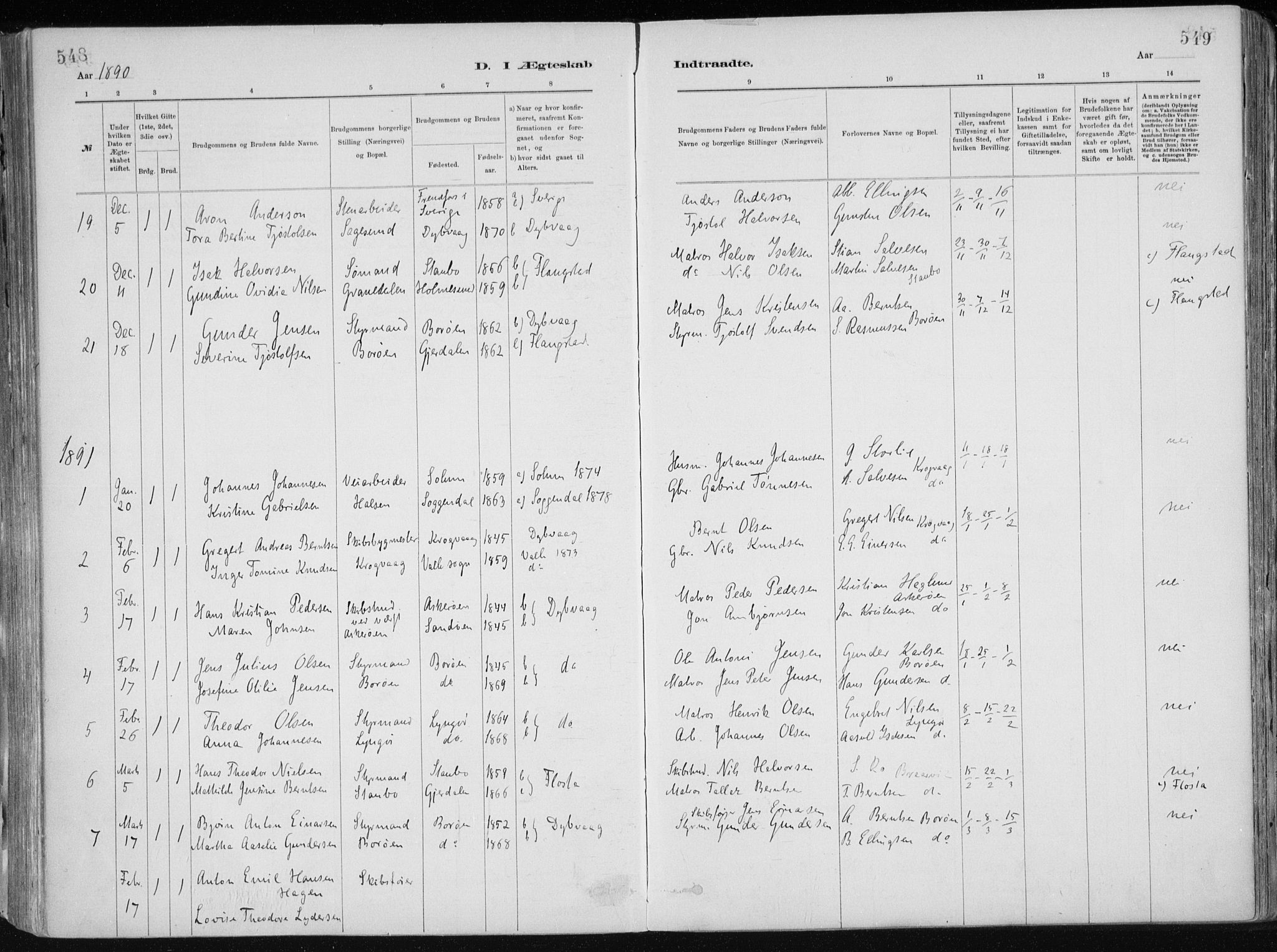 Dypvåg sokneprestkontor, SAK/1111-0007/F/Fa/Faa/L0008: Parish register (official) no. A 8, 1885-1906, p. 548-549