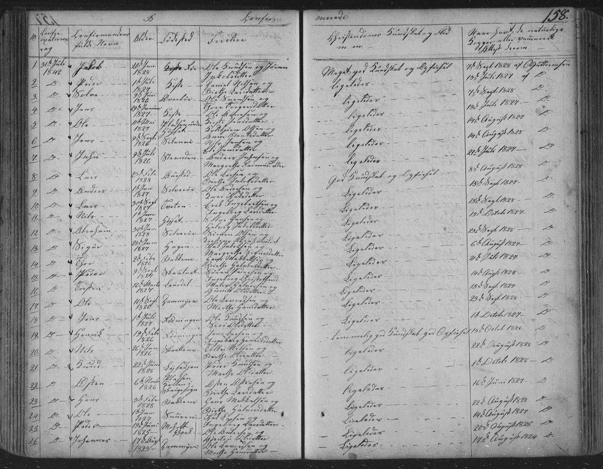 Siljan kirkebøker, SAKO/A-300/F/Fa/L0001: Parish register (official) no. 1, 1831-1870, p. 158