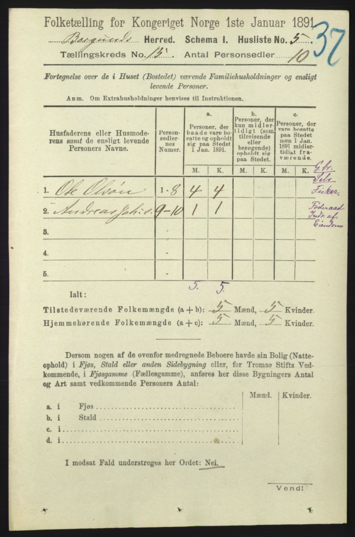 RA, 1891 census for 1531 Borgund, 1891, p. 4445