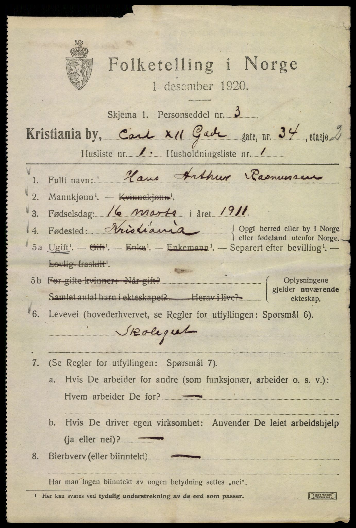 SAO, 1920 census for Kristiania, 1920, p. 329983