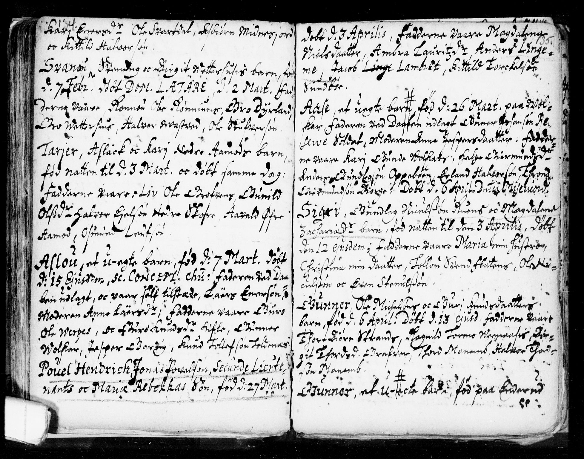 Seljord kirkebøker, AV/SAKO-A-20/F/Fa/L0002: Parish register (official) no. I 2, 1689-1713, p. 134-135