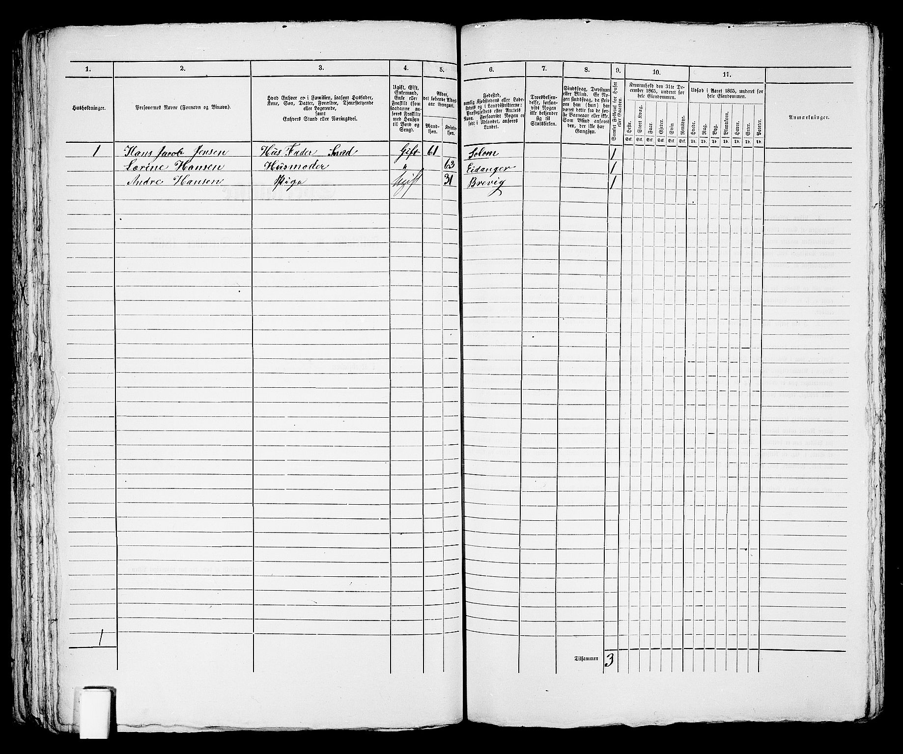 RA, 1865 census for Brevik, 1865, p. 97