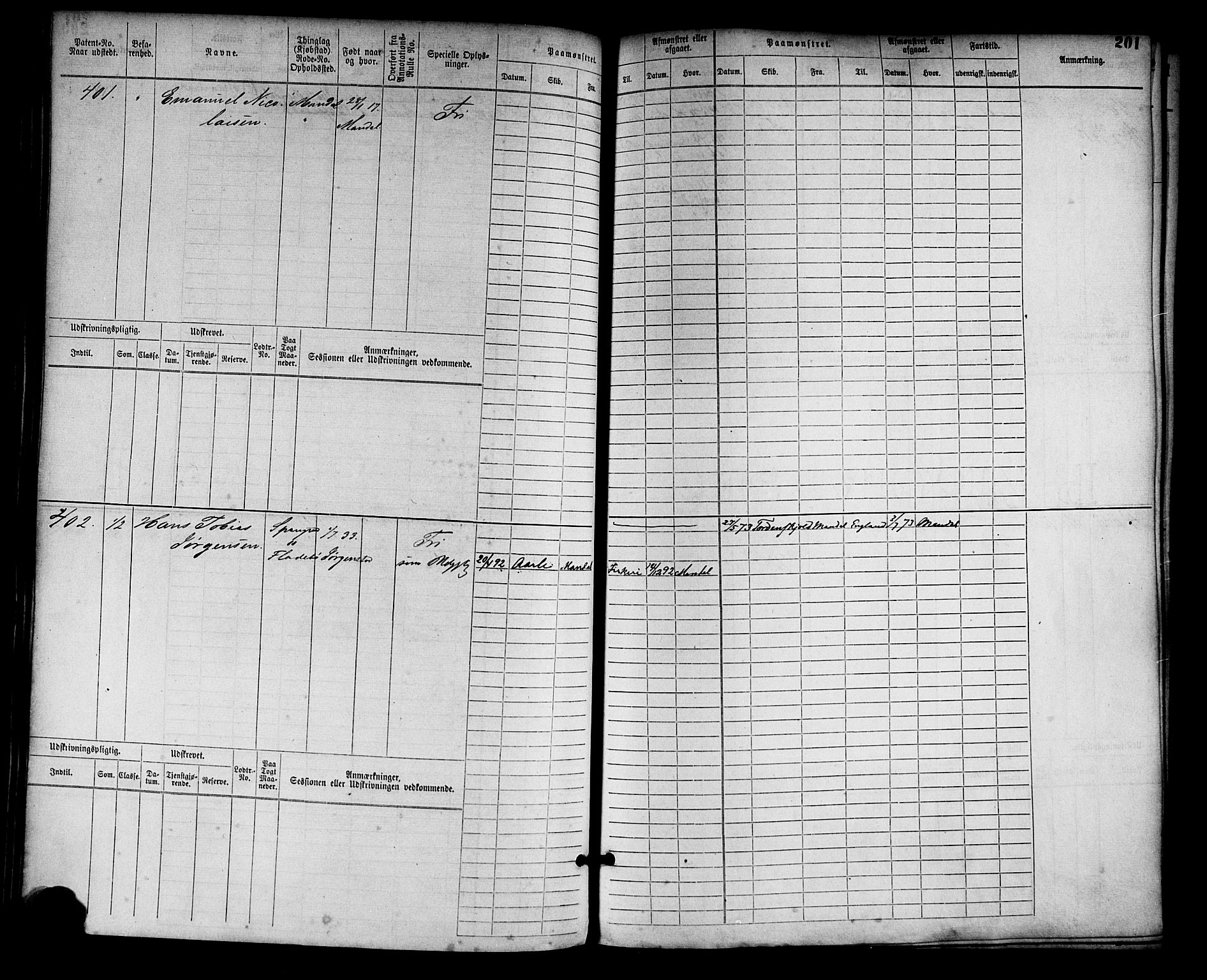 Mandal mønstringskrets, SAK/2031-0016/F/Fb/L0001: Hovedrulle nr 1-758, L-6, 1868-1902, p. 208