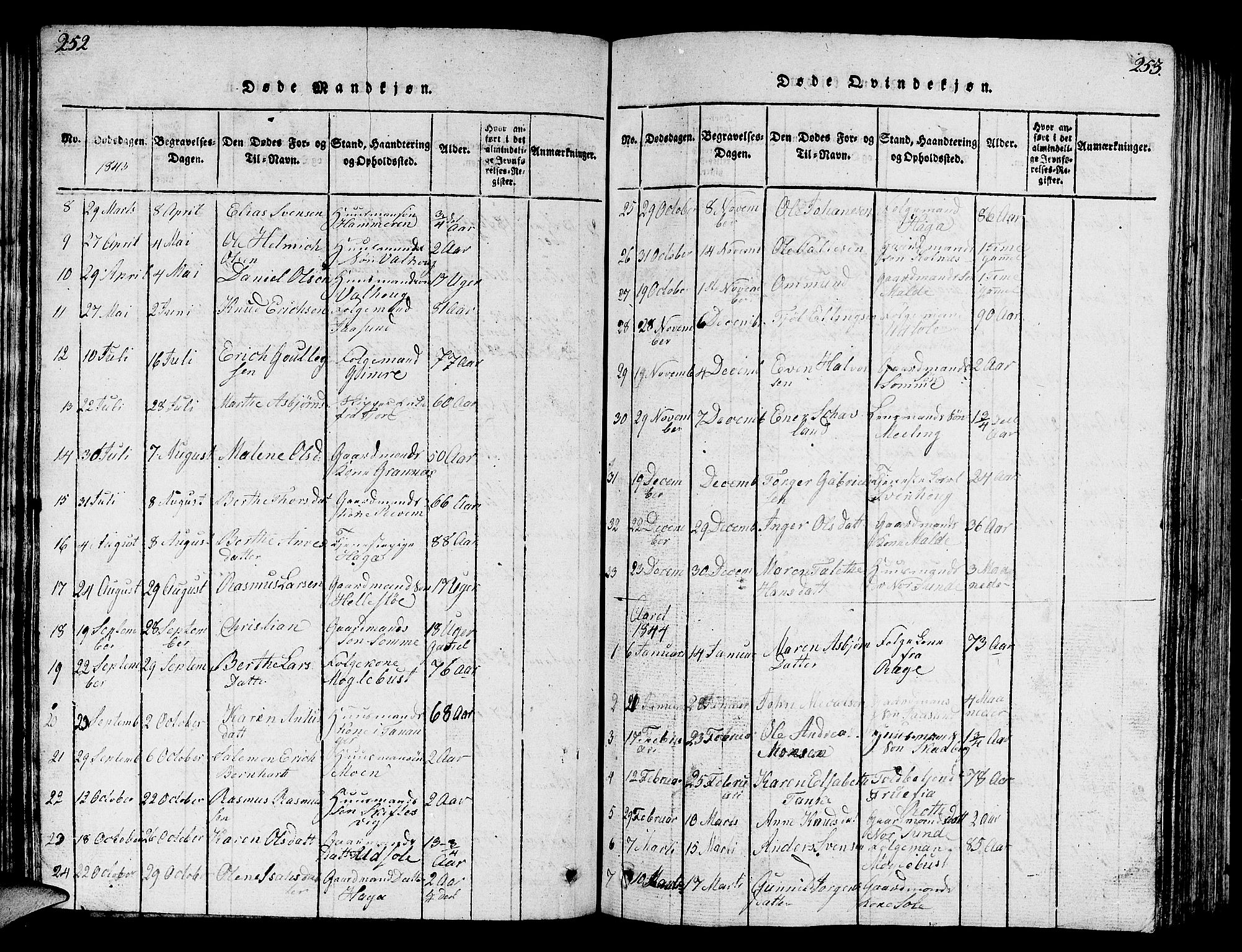 Håland sokneprestkontor, SAST/A-101802/001/30BB/L0001: Parish register (copy) no. B 1, 1815-1845, p. 252-253