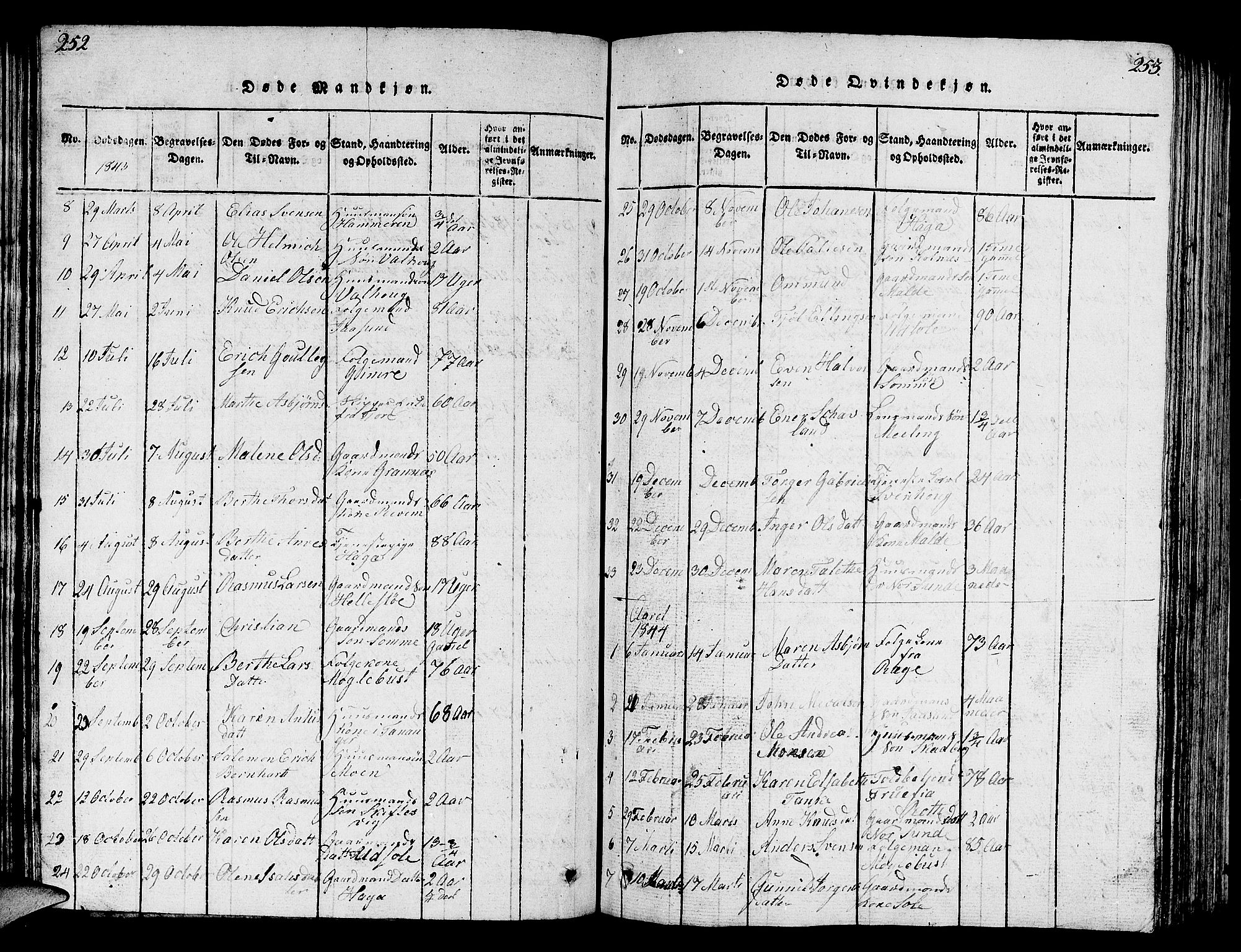 Håland sokneprestkontor, AV/SAST-A-101802/001/30BB/L0001: Parish register (copy) no. B 1, 1815-1845, p. 252-253