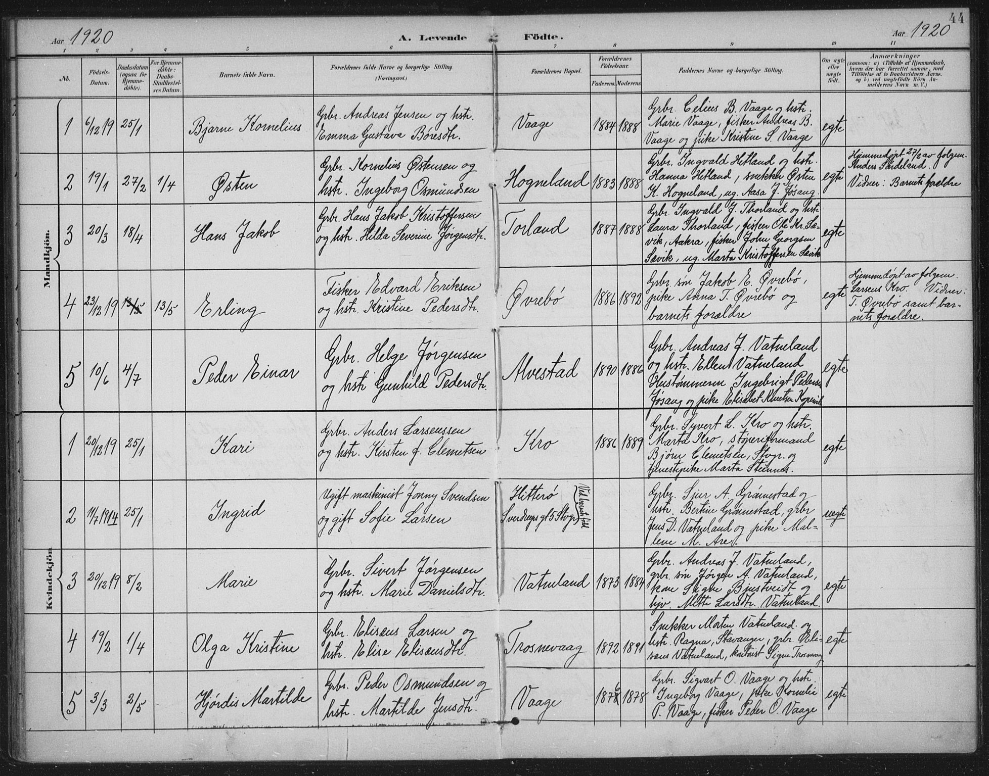 Tysvær sokneprestkontor, AV/SAST-A -101864/H/Ha/Haa/L0009: Parish register (official) no. A 9, 1898-1925, p. 44