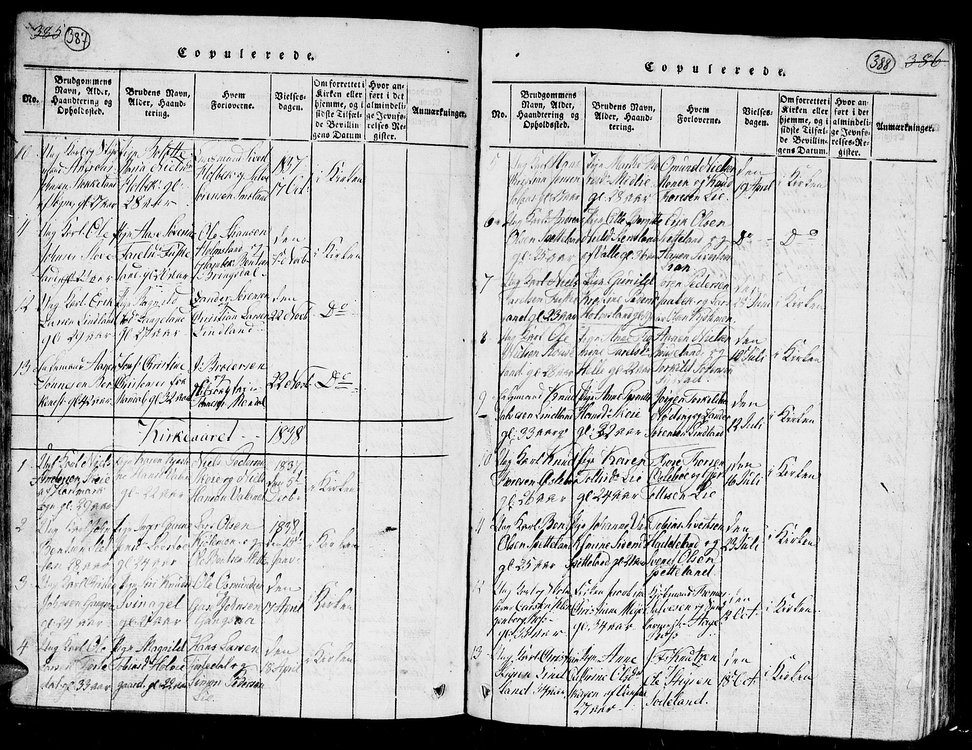 Holum sokneprestkontor, SAK/1111-0022/F/Fb/Fba/L0002: Parish register (copy) no. B 2, 1820-1849, p. 387-388