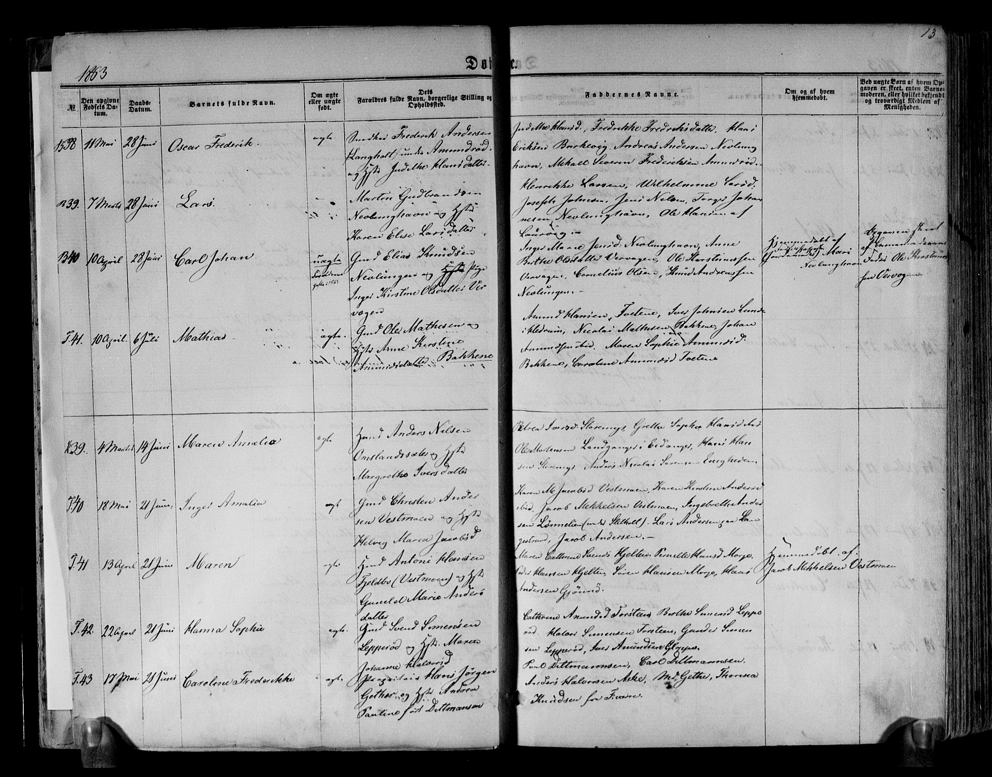 Brunlanes kirkebøker, SAKO/A-342/F/Fa/L0005: Parish register (official) no. I 5, 1862-1877, p. 13