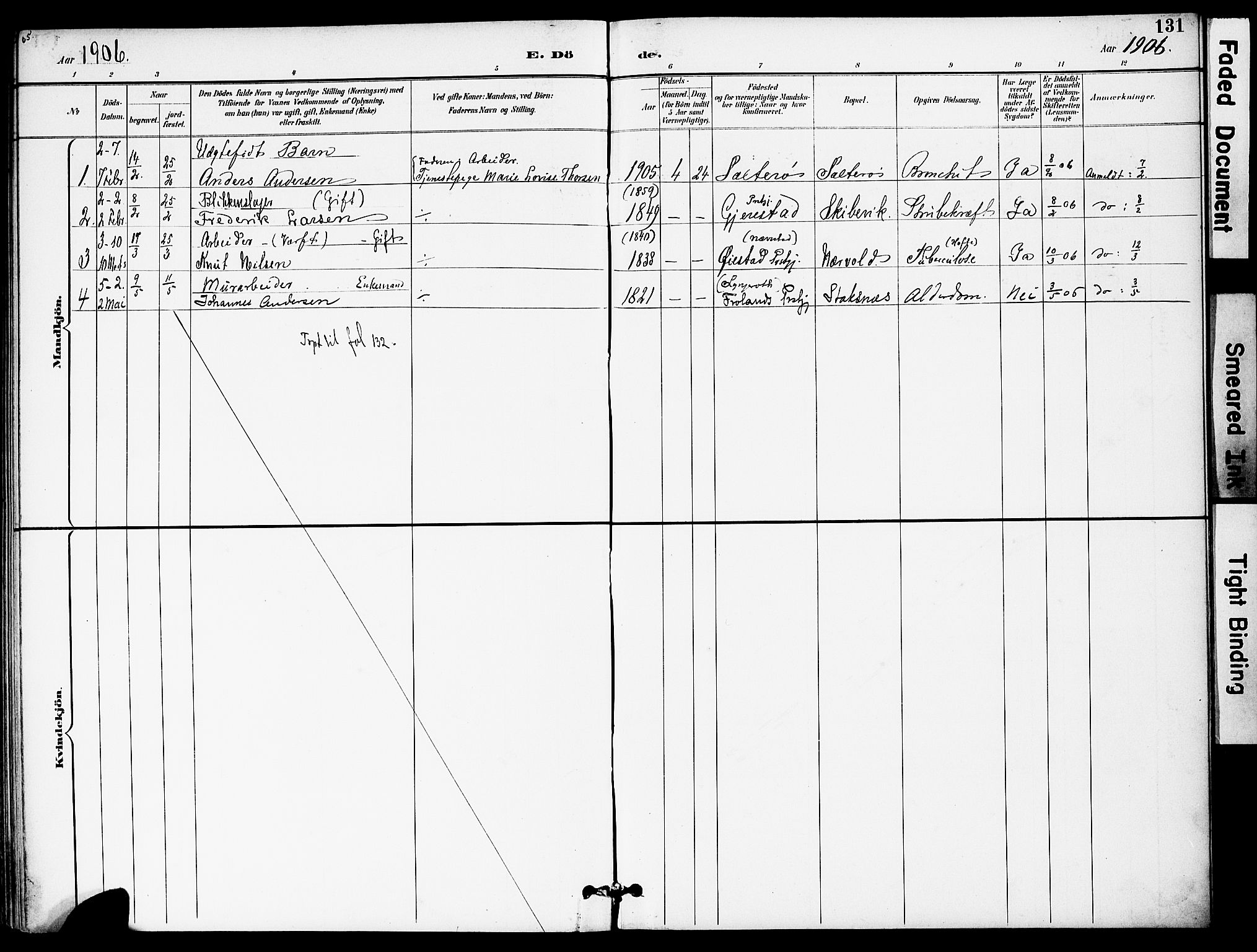 Austre Moland sokneprestkontor, AV/SAK-1111-0001/F/Fa/Fab/L0002: Parish register (official) no. A 2, 1894-1919, p. 131