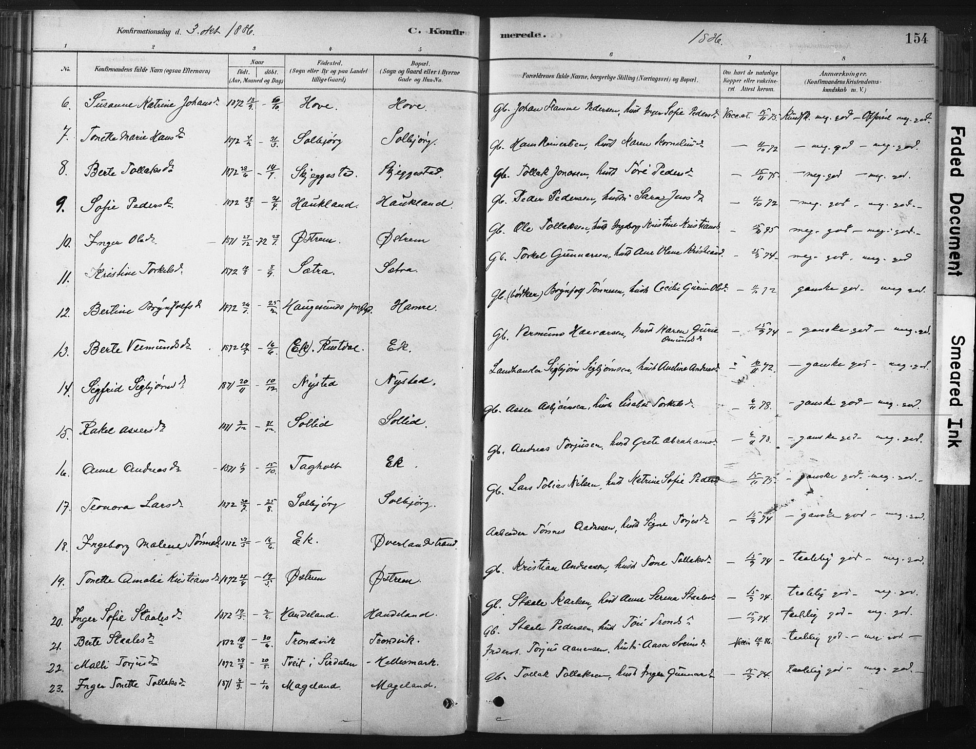 Lund sokneprestkontor, AV/SAST-A-101809/S06/L0011: Parish register (official) no. A 10, 1877-1904, p. 154