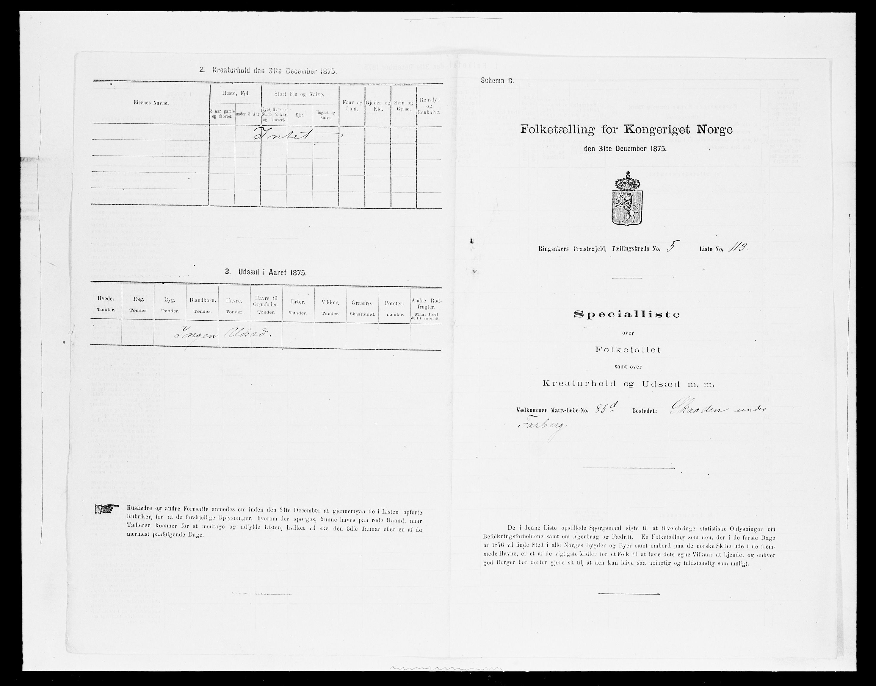 SAH, 1875 census for 0412P Ringsaker, 1875, p. 1155