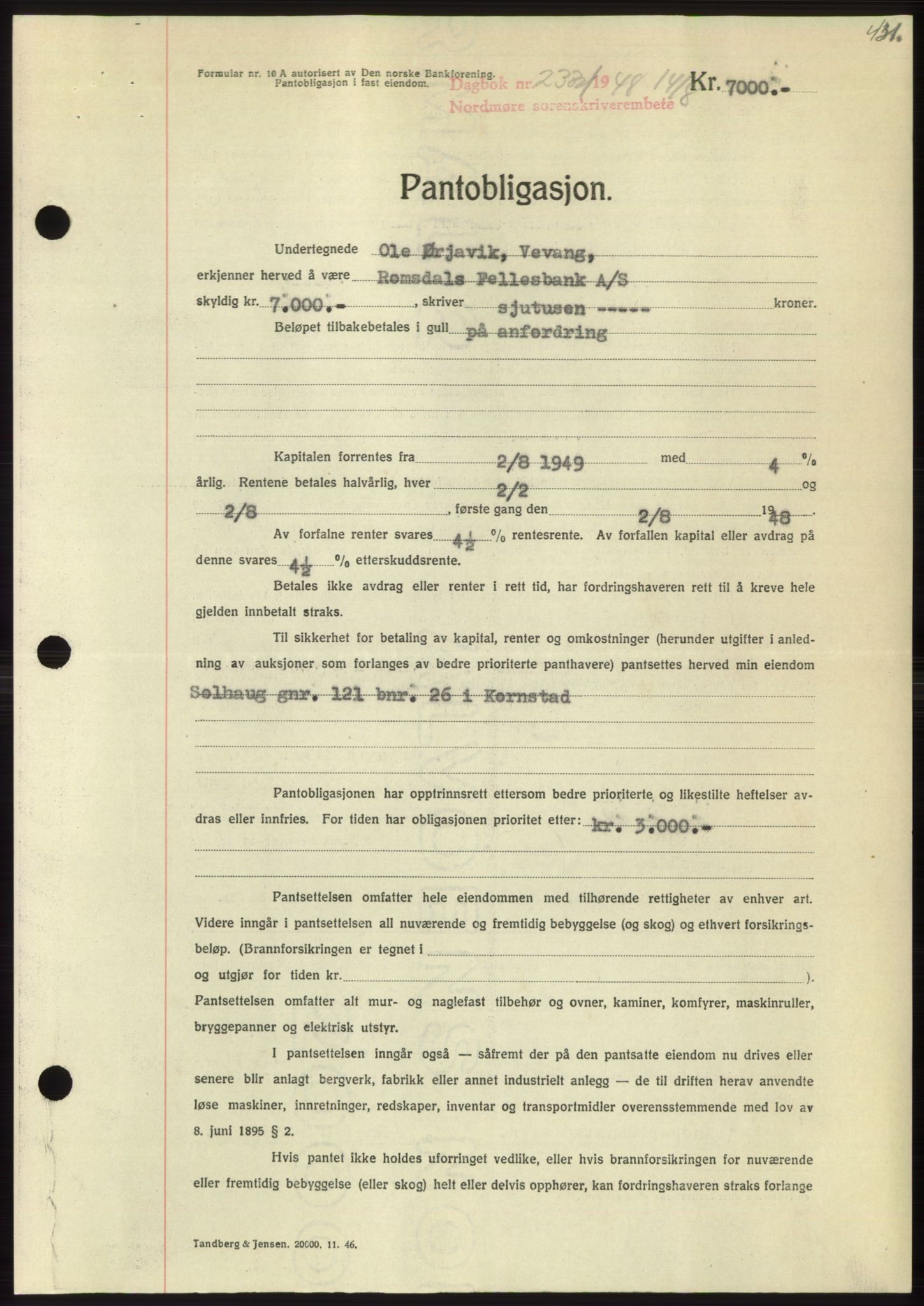 Nordmøre sorenskriveri, AV/SAT-A-4132/1/2/2Ca: Mortgage book no. B99, 1948-1948, Diary no: : 2331/1948