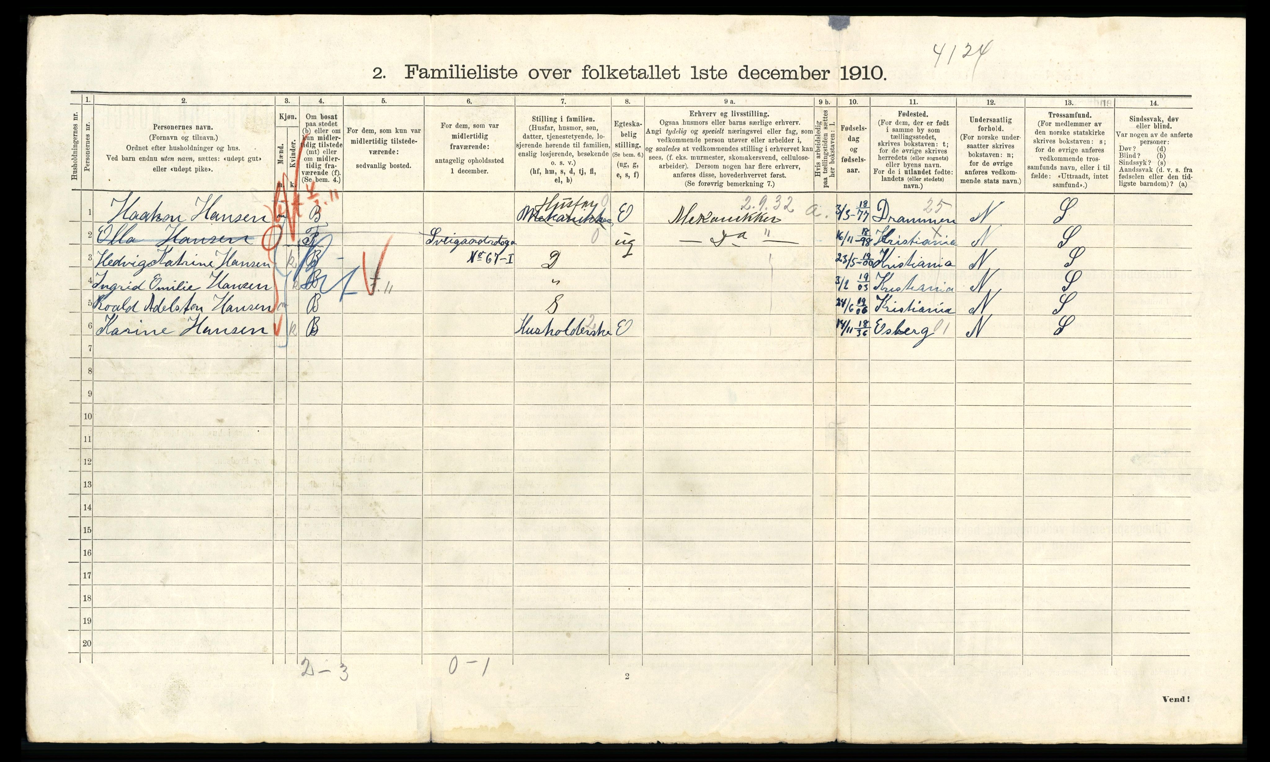 RA, 1910 census for Kristiania, 1910, p. 124178