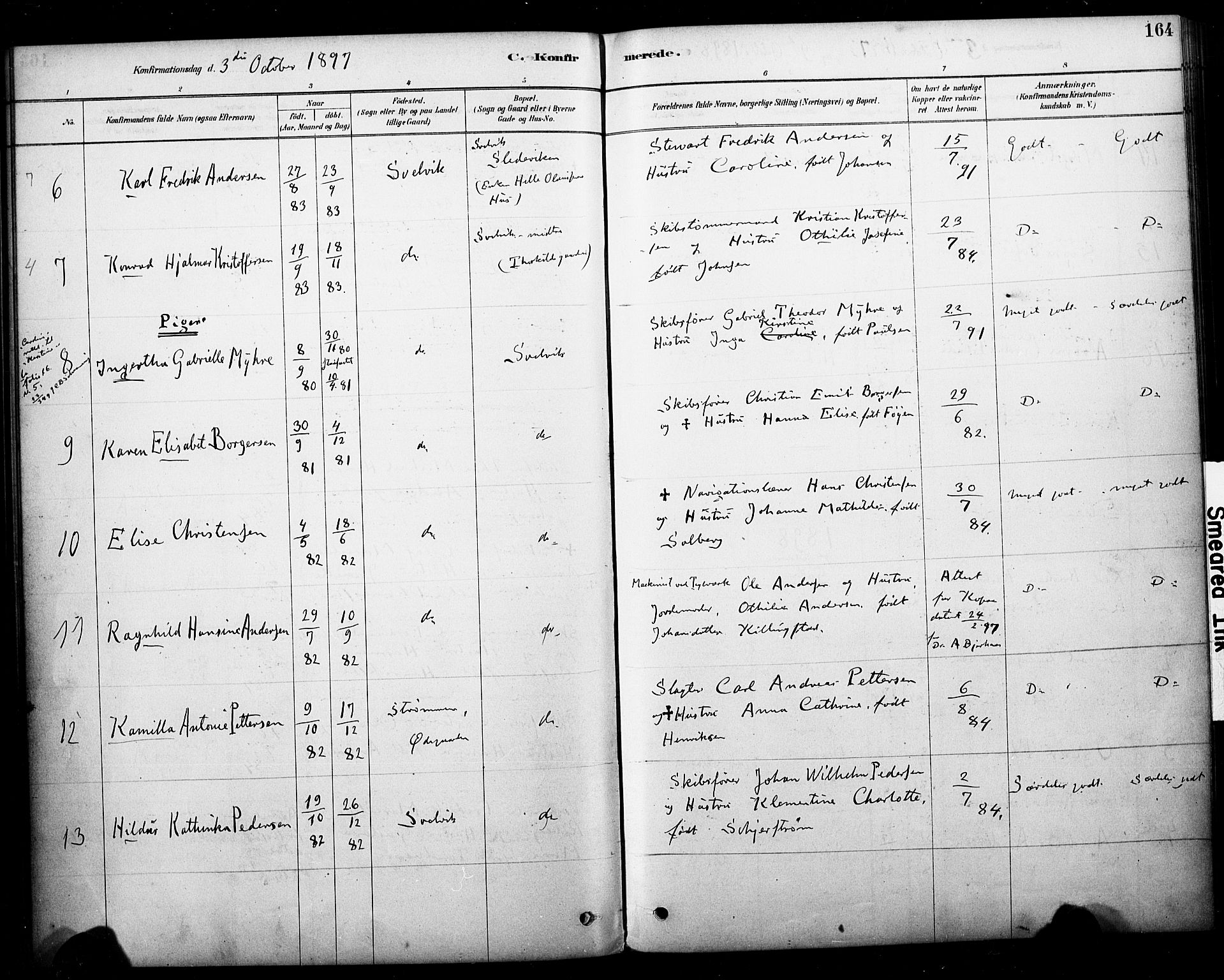 Strømm kirkebøker, AV/SAKO-A-322/F/Fb/L0001: Parish register (official) no. II 1, 1878-1899, p. 164