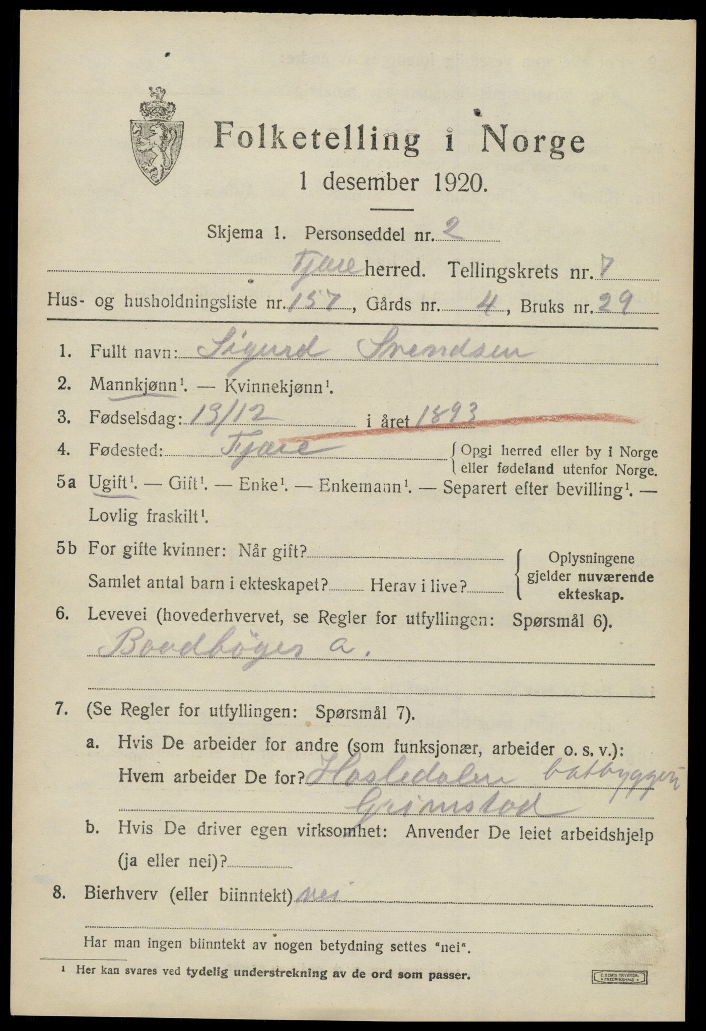 SAK, 1920 census for Fjære, 1920, p. 10023