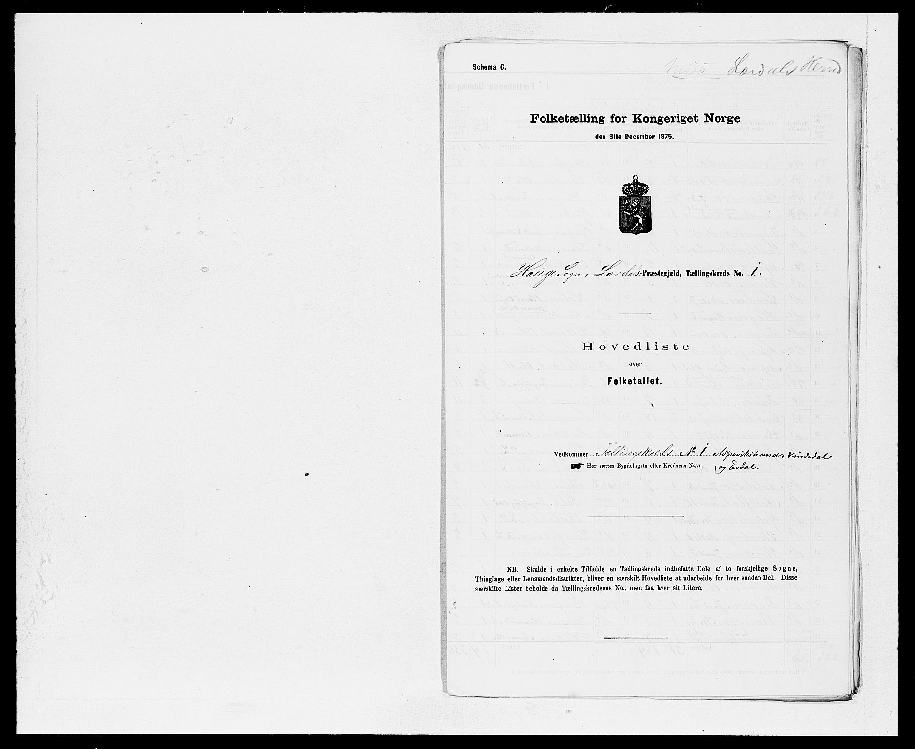 SAB, 1875 census for 1422P Lærdal, 1875, p. 2
