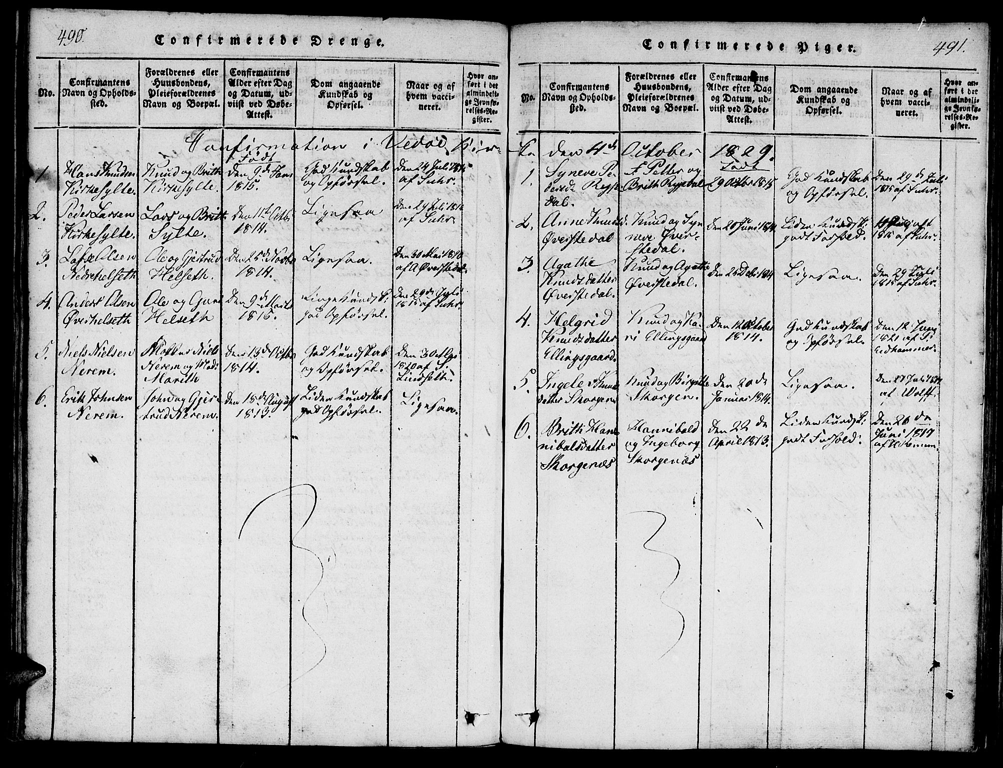 Ministerialprotokoller, klokkerbøker og fødselsregistre - Møre og Romsdal, SAT/A-1454/541/L0544: Parish register (official) no. 541A01, 1818-1847, p. 490-491