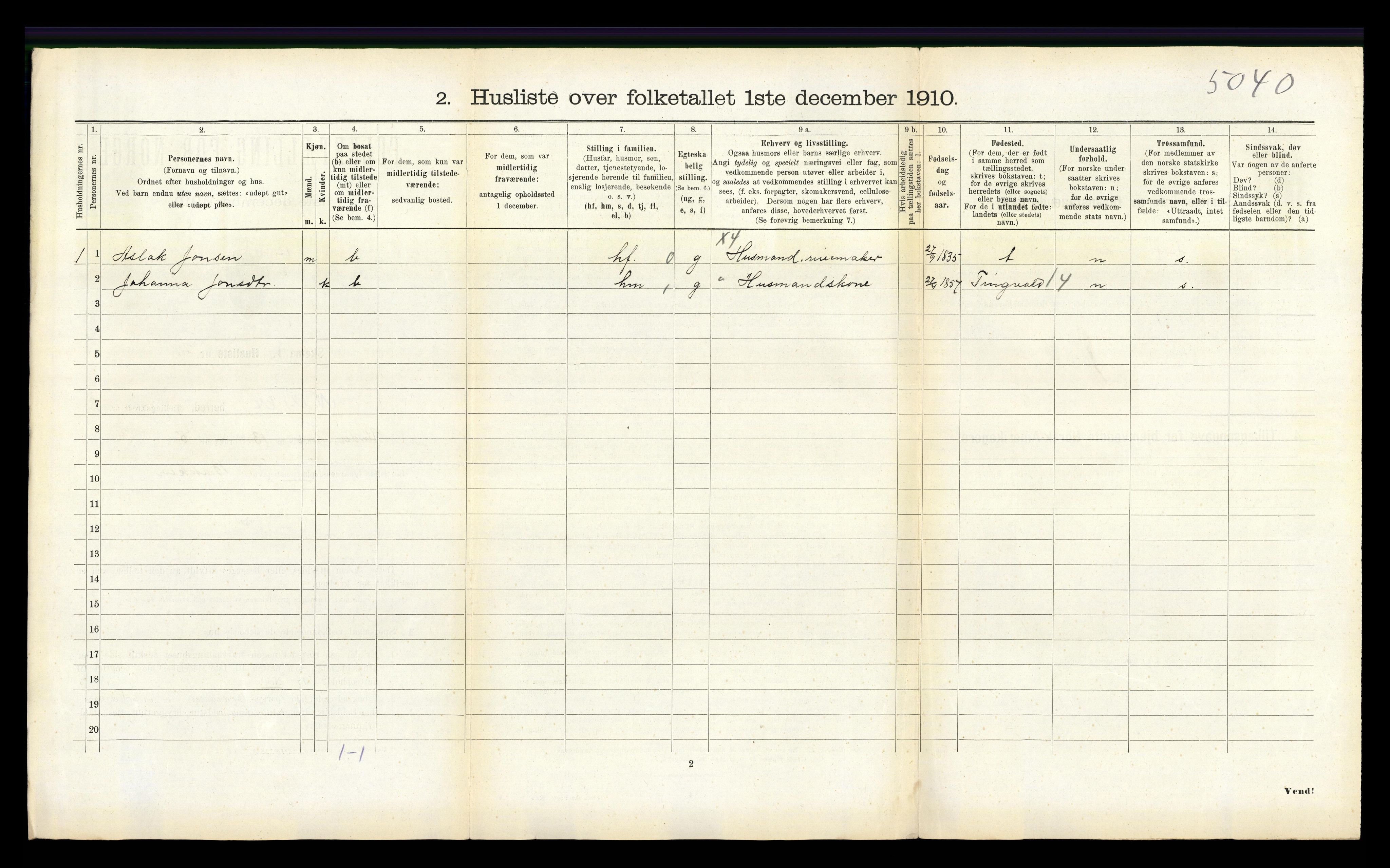 RA, 1910 census for Nesset, 1910, p. 170