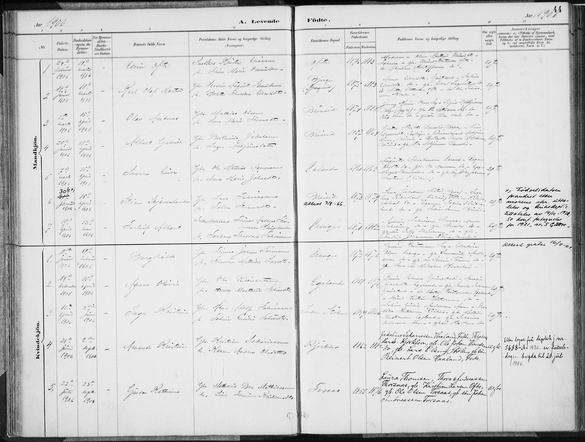 Herad sokneprestkontor, SAK/1111-0018/F/Fa/Faa/L0006: Parish register (official) no. A 6, 1887-1907, p. 44