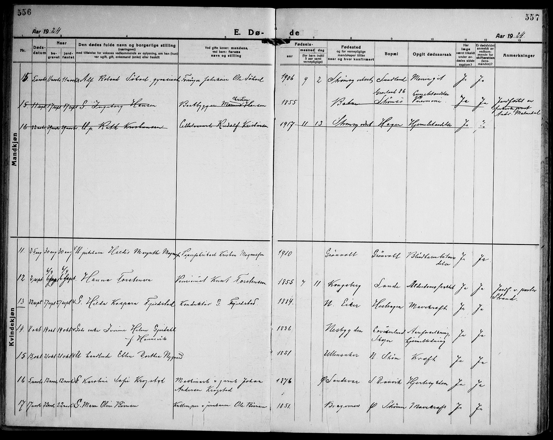 Strømsgodset kirkebøker, AV/SAKO-A-324/F/Fa/L0003: Parish register (official) no. 3, 1920-1936, p. 556-557