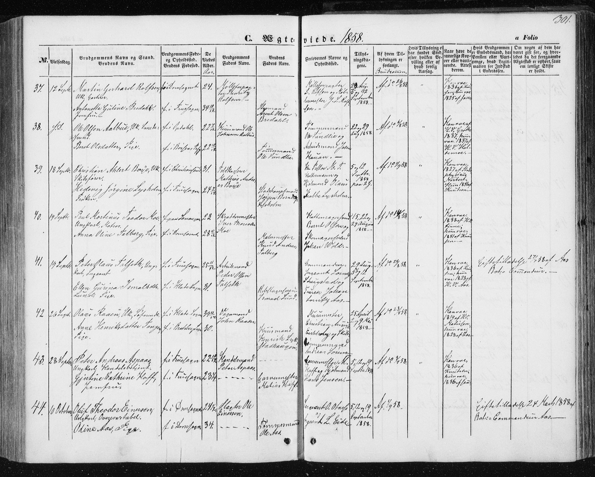 Ministerialprotokoller, klokkerbøker og fødselsregistre - Sør-Trøndelag, AV/SAT-A-1456/602/L0112: Parish register (official) no. 602A10, 1848-1859, p. 301