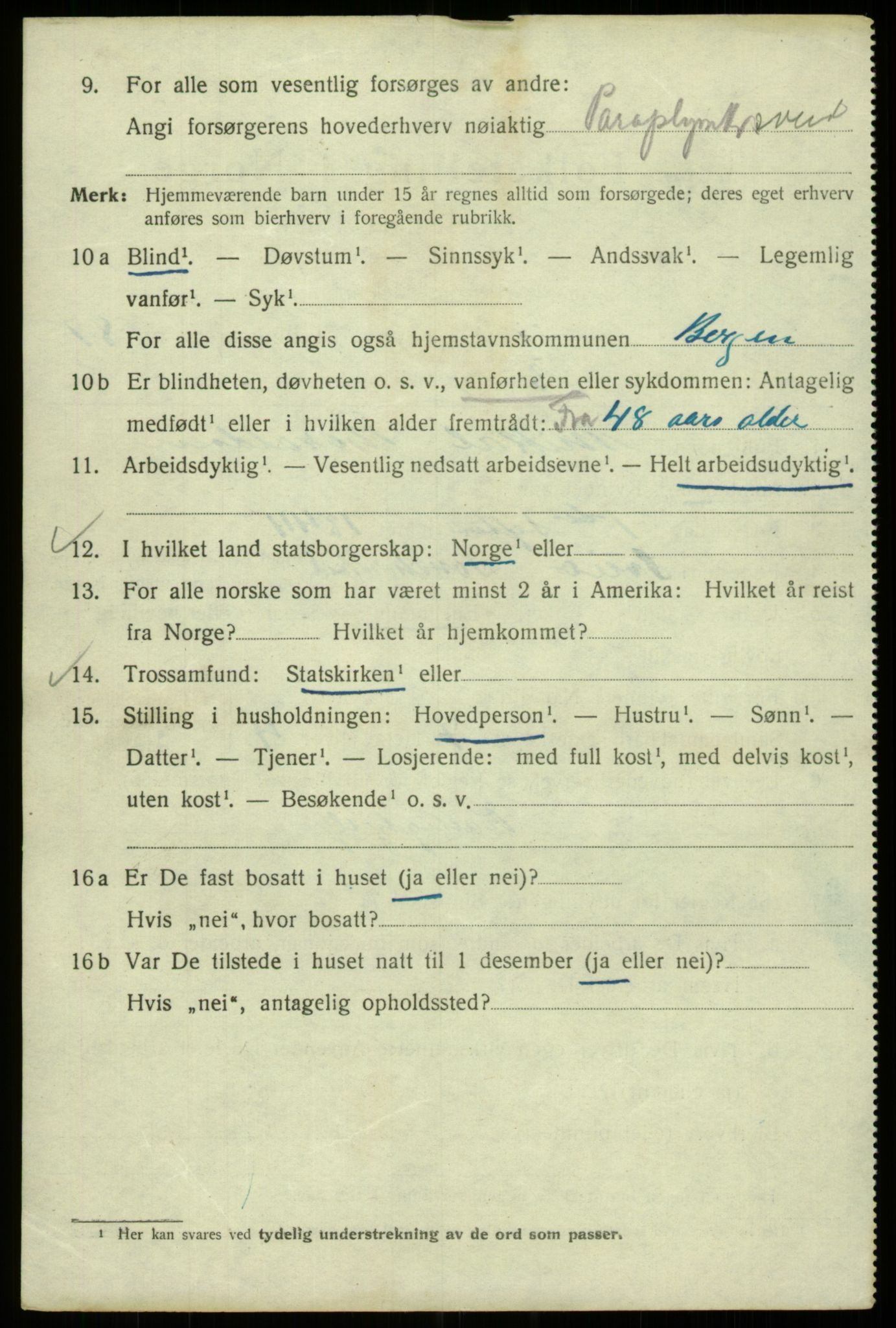 SAB, 1920 census for Bergen, 1920, p. 160711