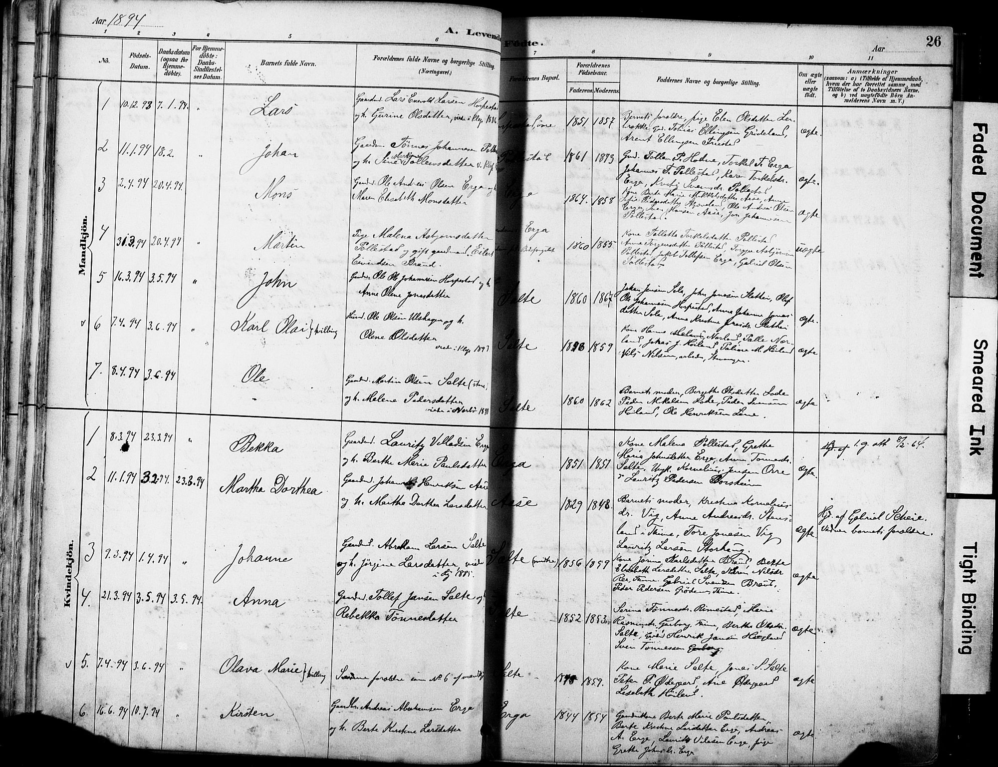 Klepp sokneprestkontor, AV/SAST-A-101803/001/3/30BA/L0007: Parish register (official) no. A 8, 1886-1912, p. 26