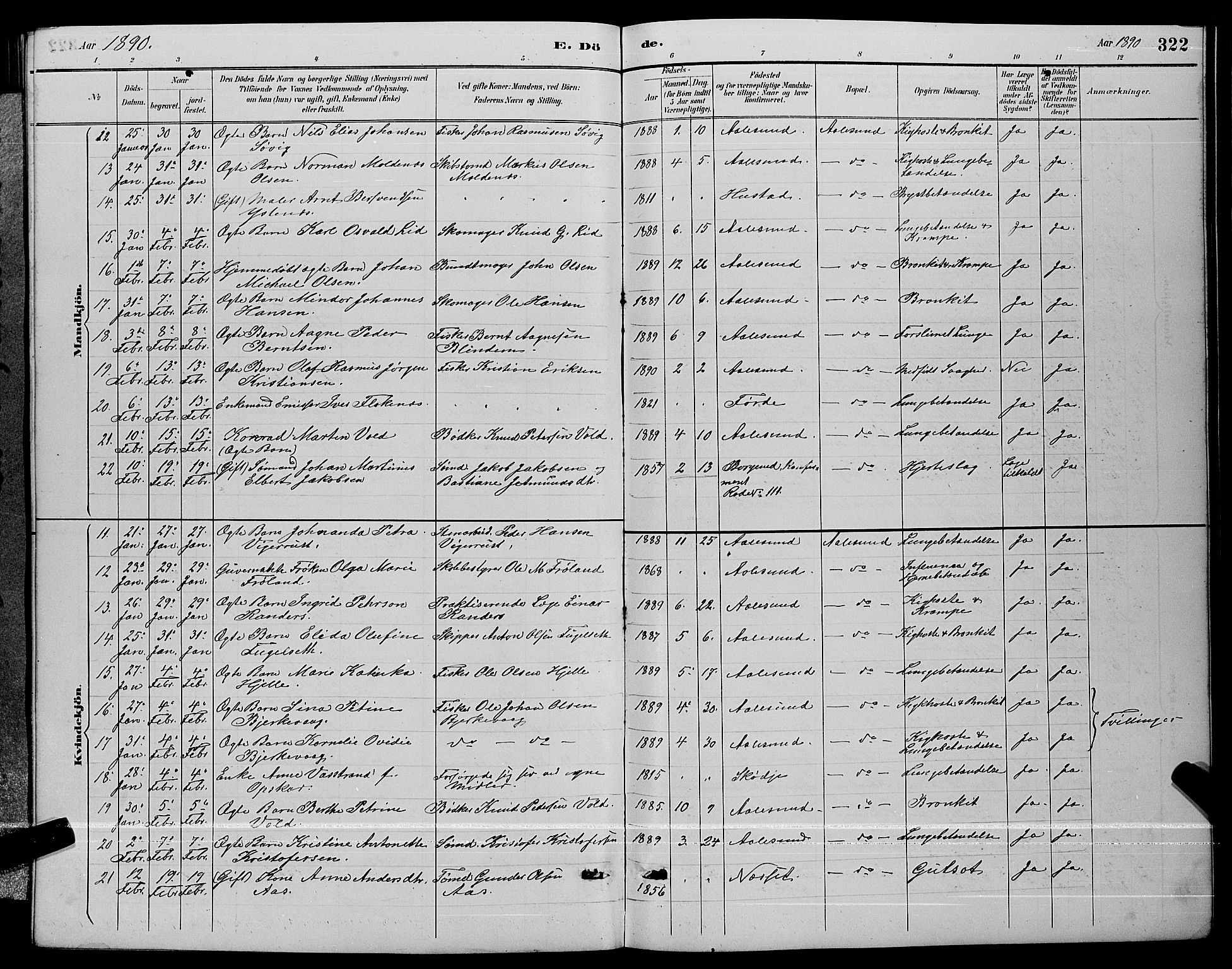 Ministerialprotokoller, klokkerbøker og fødselsregistre - Møre og Romsdal, AV/SAT-A-1454/529/L0467: Parish register (copy) no. 529C04, 1889-1897, p. 322