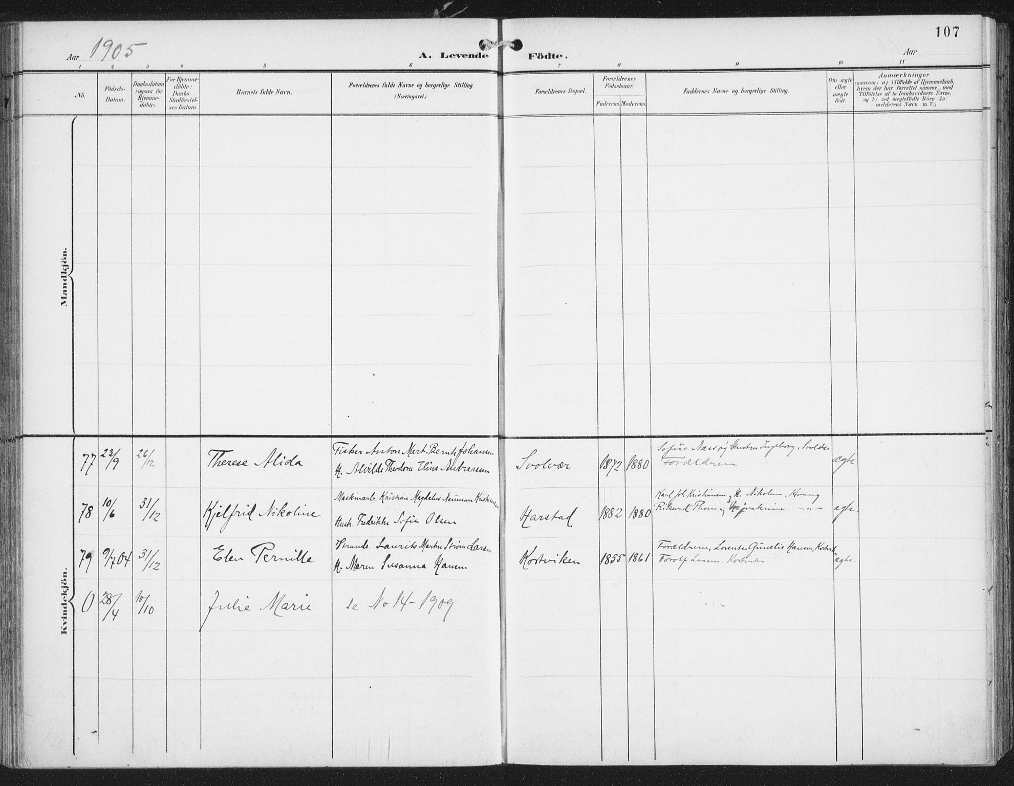 Ministerialprotokoller, klokkerbøker og fødselsregistre - Nordland, AV/SAT-A-1459/874/L1062: Parish register (official) no. 874A06, 1899-1907, p. 107