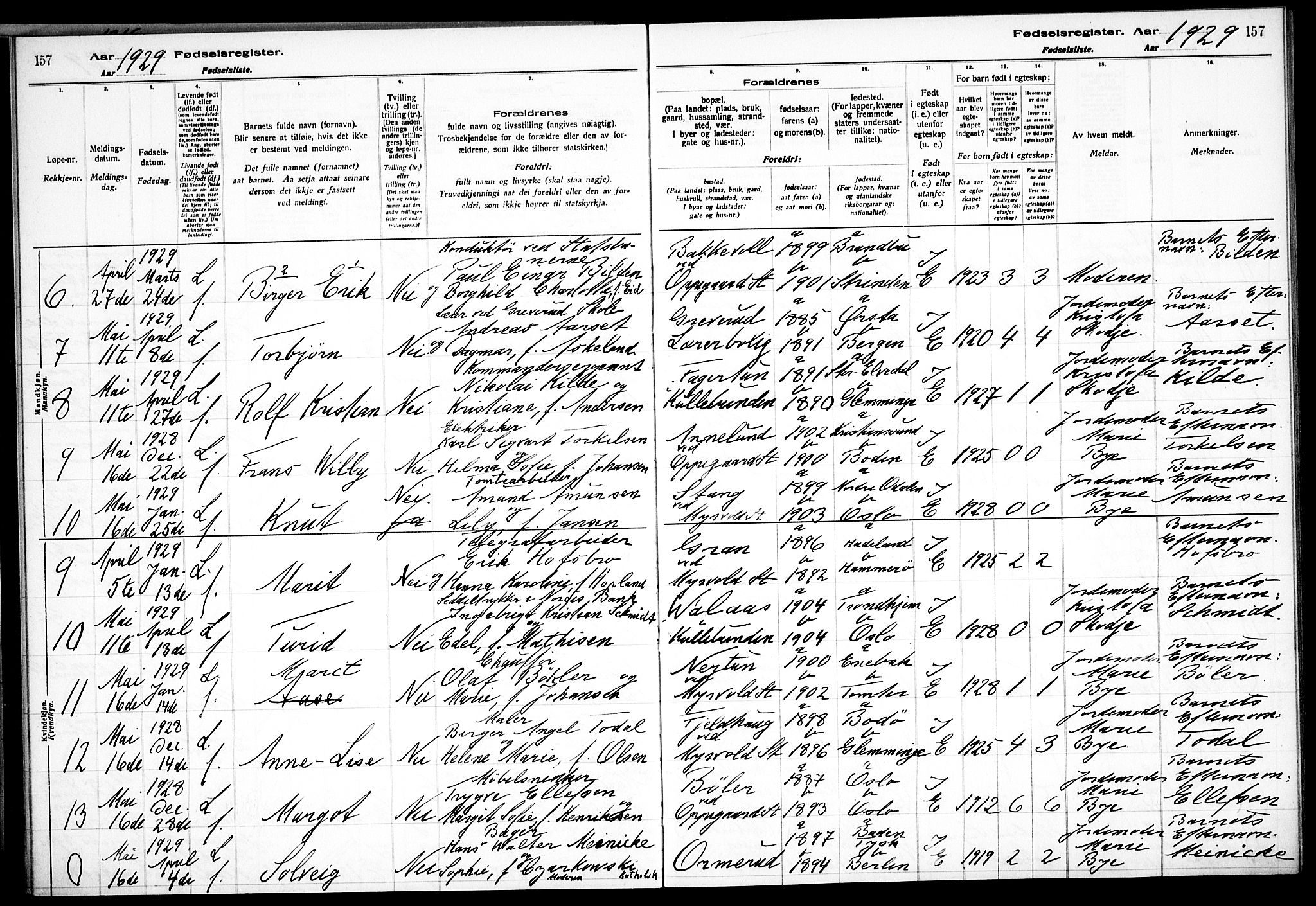 Nesodden prestekontor Kirkebøker, SAO/A-10013/J/Jb/L0001: Birth register no. II 1, 1916-1933, p. 157