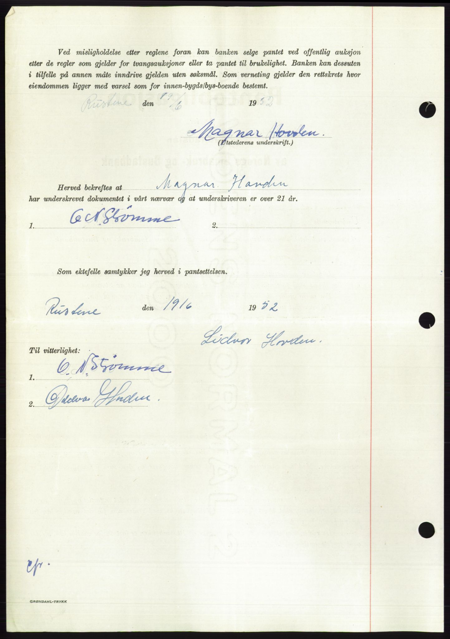 Søre Sunnmøre sorenskriveri, AV/SAT-A-4122/1/2/2C/L0121: Mortgage book no. 9B, 1951-1952, Diary no: : 1228/1952