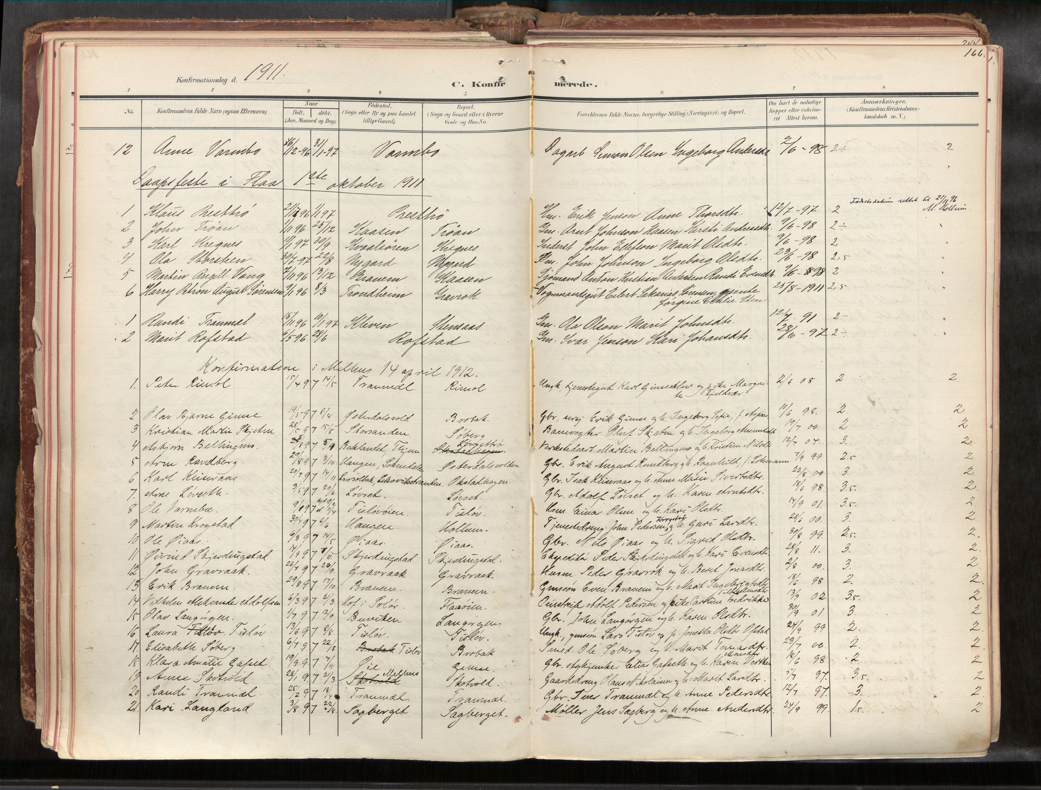 Ministerialprotokoller, klokkerbøker og fødselsregistre - Sør-Trøndelag, SAT/A-1456/691/L1085b: Parish register (official) no. 691A18, 1908-1930, p. 166