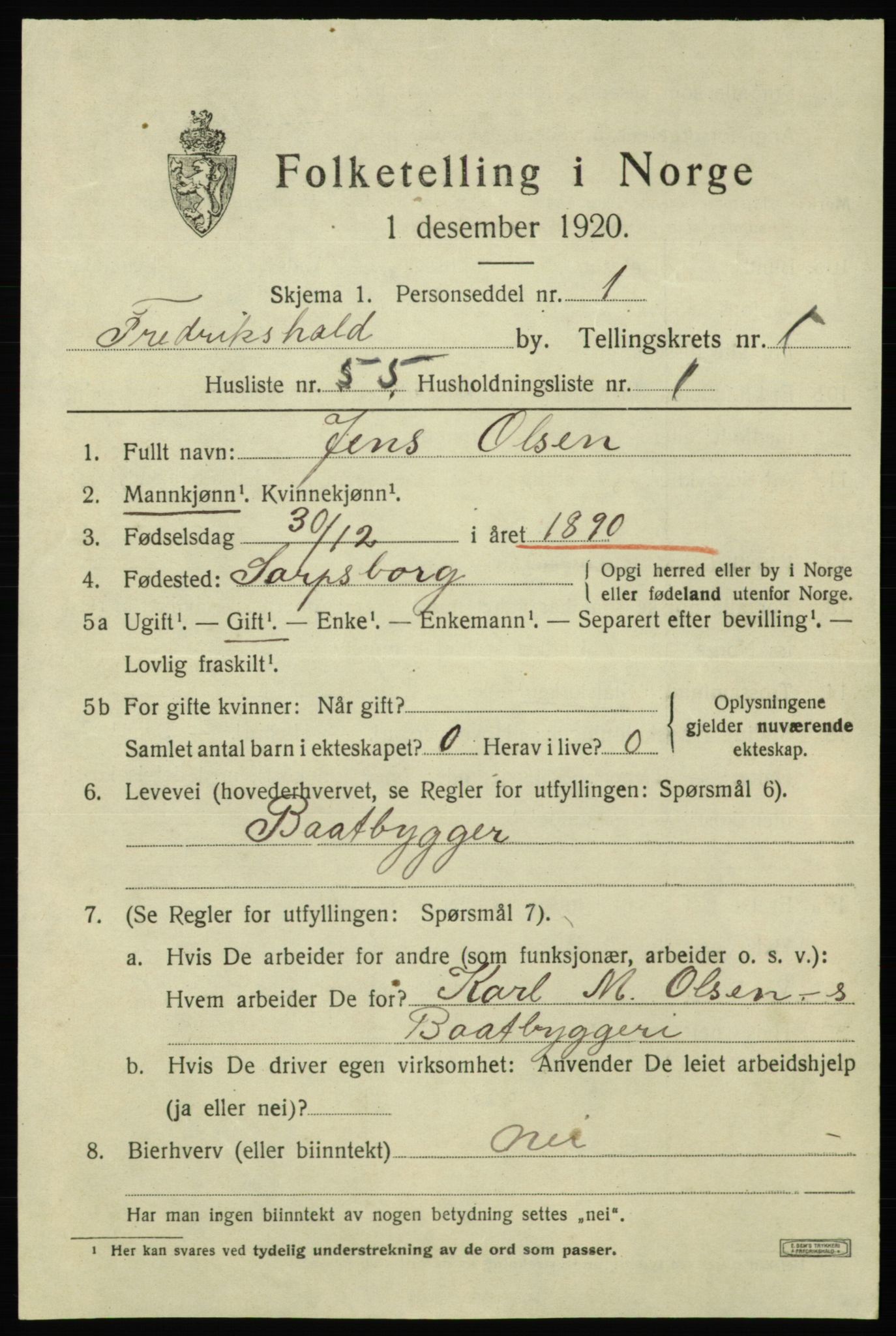 SAO, 1920 census for Fredrikshald, 1920, p. 9161