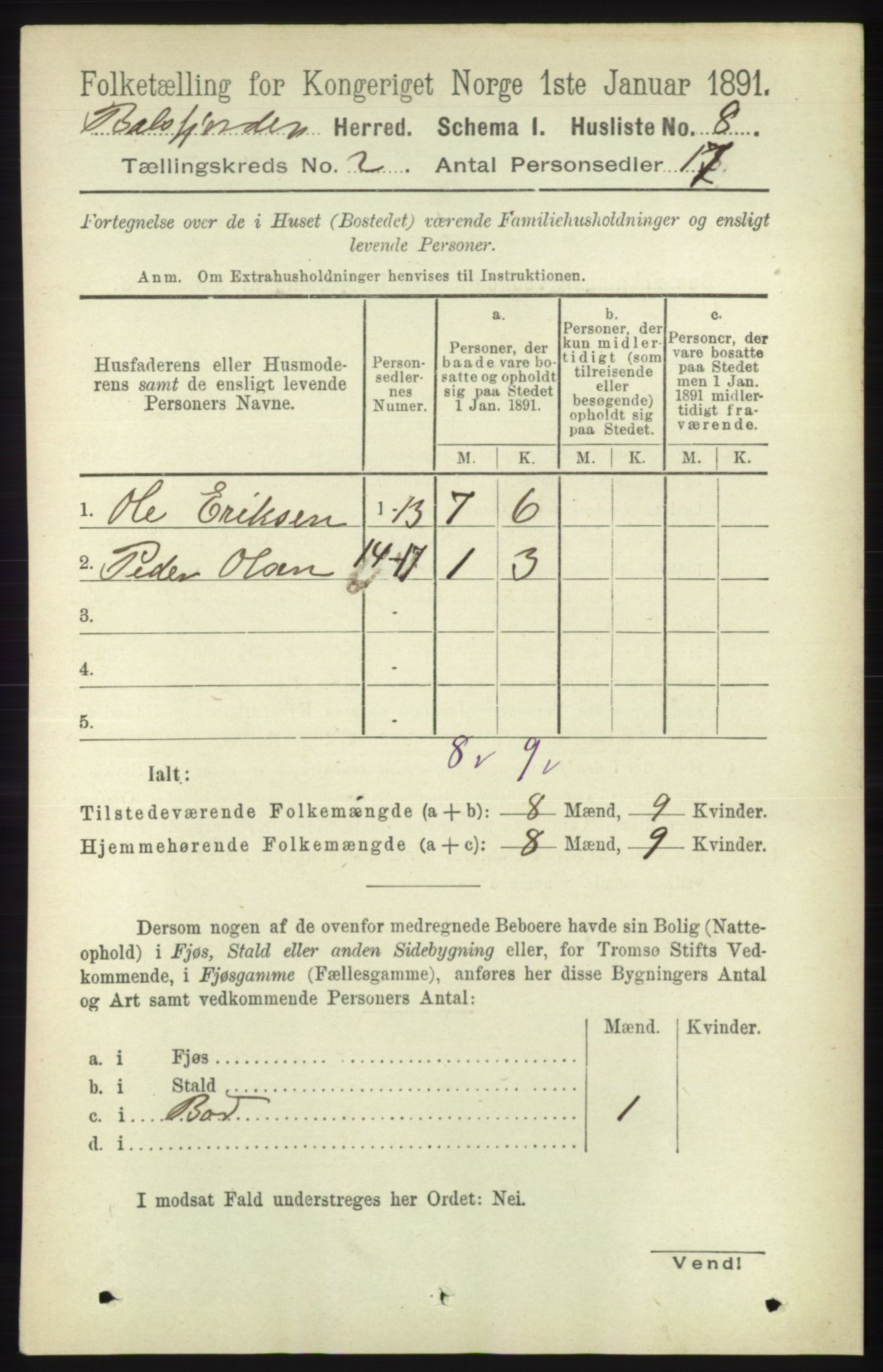 RA, 1891 census for 1933 Balsfjord, 1891, p. 483