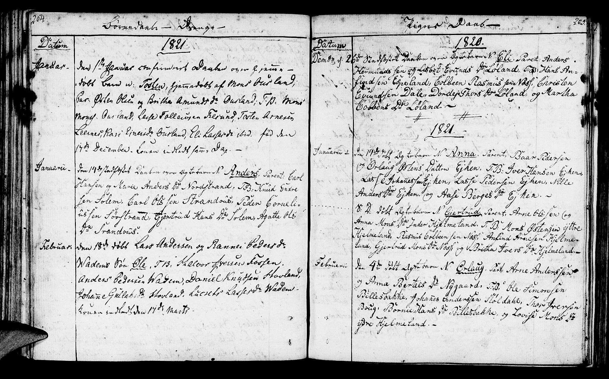Lavik sokneprestembete, SAB/A-80901: Parish register (official) no. A 1, 1809-1822, p. 204-205