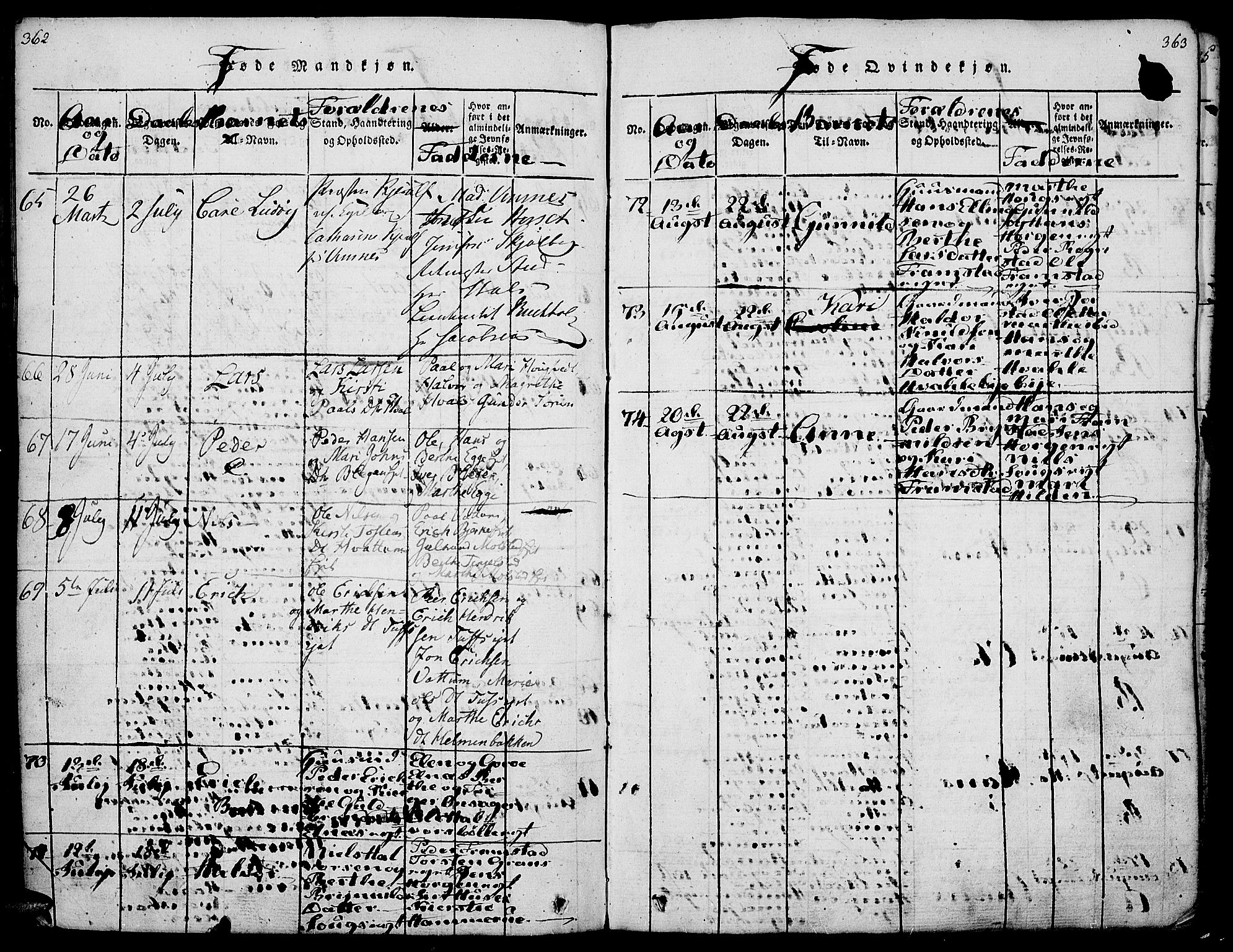 Gran prestekontor, AV/SAH-PREST-112/H/Ha/Haa/L0009: Parish register (official) no. 9, 1815-1824, p. 362-363