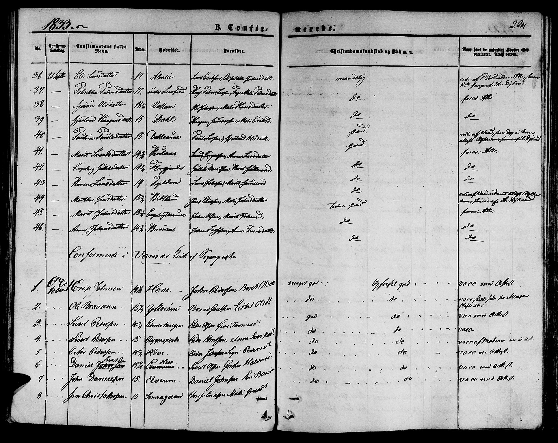 Ministerialprotokoller, klokkerbøker og fødselsregistre - Nord-Trøndelag, AV/SAT-A-1458/709/L0071: Parish register (official) no. 709A11, 1833-1844, p. 224