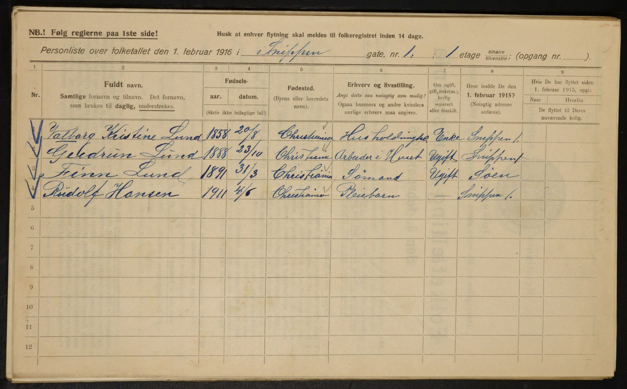 OBA, Municipal Census 1916 for Kristiania, 1916, p. 100437