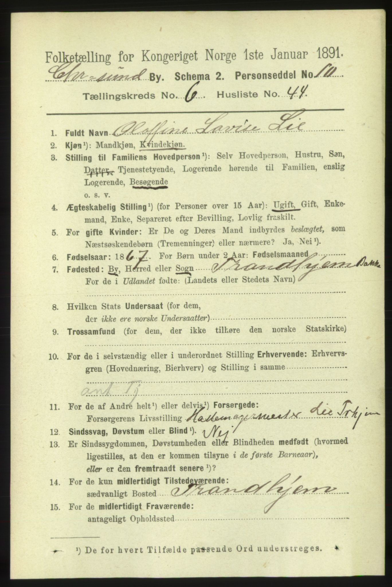 RA, 1891 census for 1503 Kristiansund, 1891, p. 5526