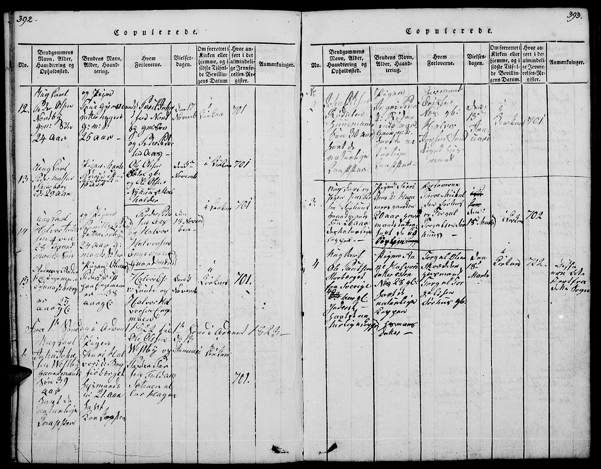 Trysil prestekontor, SAH/PREST-046/H/Ha/Hab/L0004: Parish register (copy) no. 4, 1814-1841, p. 392-393