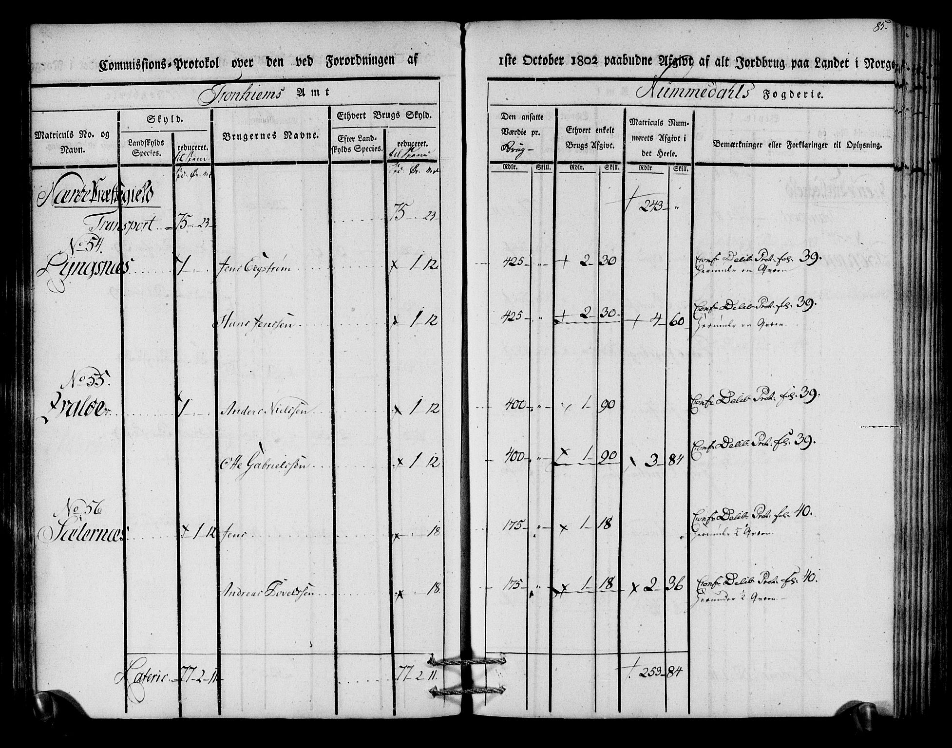 Rentekammeret inntil 1814, Realistisk ordnet avdeling, AV/RA-EA-4070/N/Ne/Nea/L0154: Namdalen fogderi. Kommisjonsprotokoll, 1803, p. 86