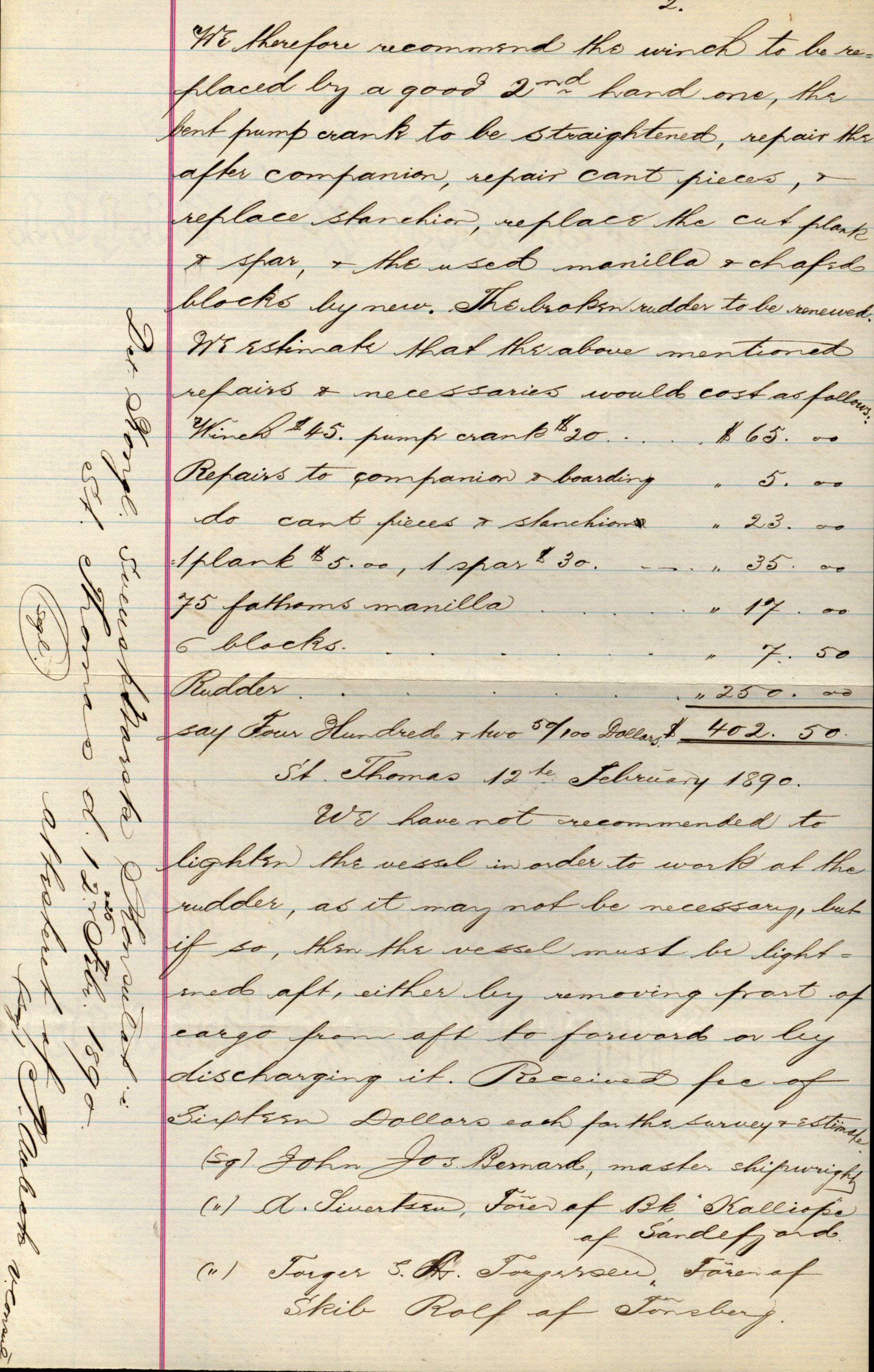 Pa 63 - Østlandske skibsassuranceforening, VEMU/A-1079/G/Ga/L0026/0008: Havaridokumenter / Bernadotte, Bardeu, Augustinus, Atlanta, Arne, 1890, p. 16