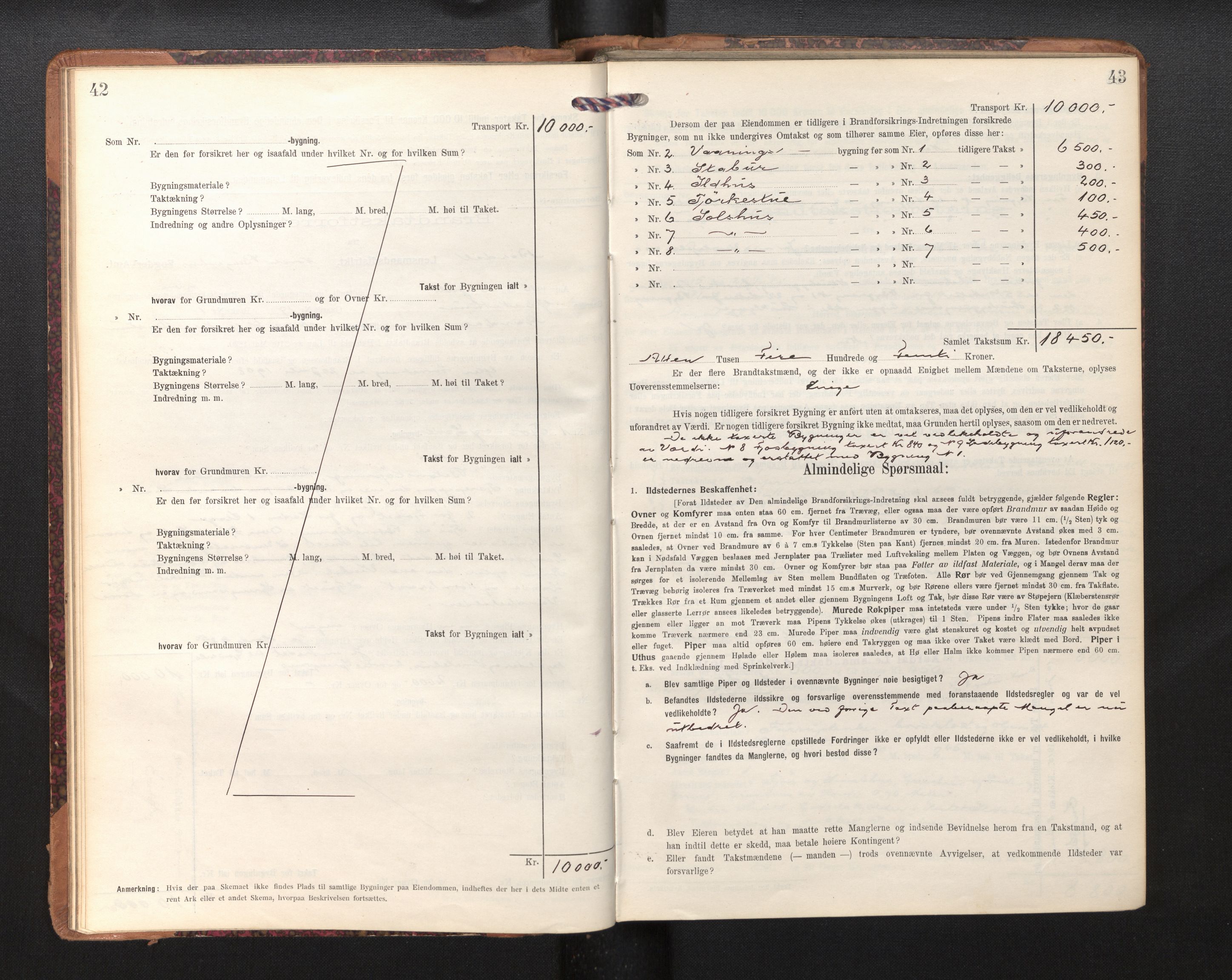 Lensmannen i Årdal, AV/SAB-A-30501/0012/L0009: Branntakstprotokoll, skjematakst, 1914-1926, p. 42-43