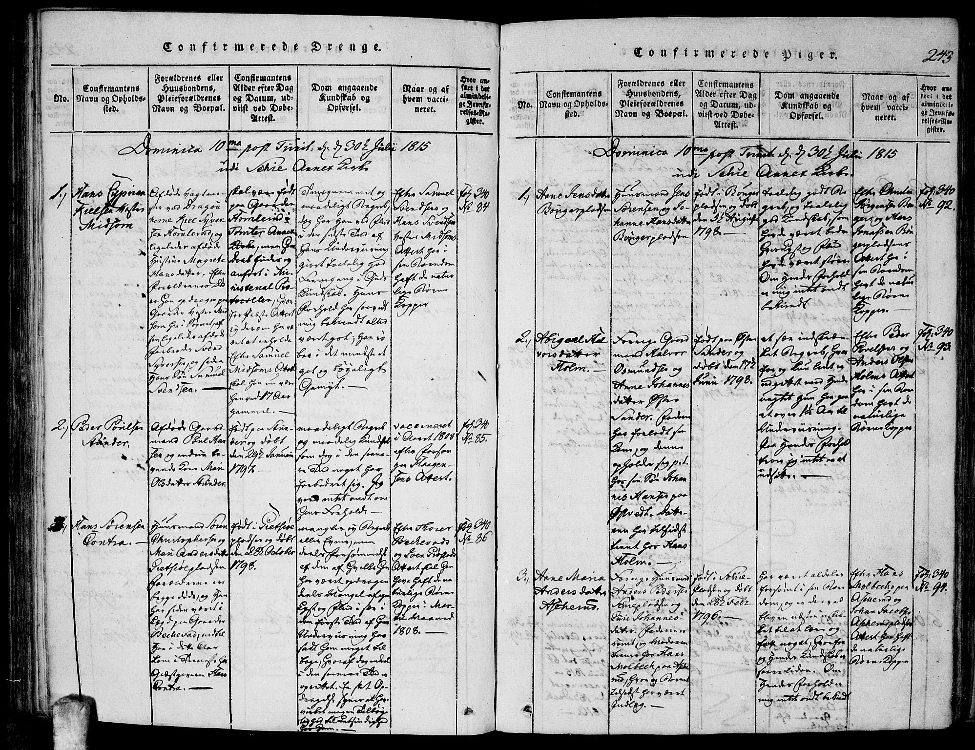 Kråkstad prestekontor Kirkebøker, SAO/A-10125a/F/Fa/L0003: Parish register (official) no. I 3, 1813-1824, p. 243