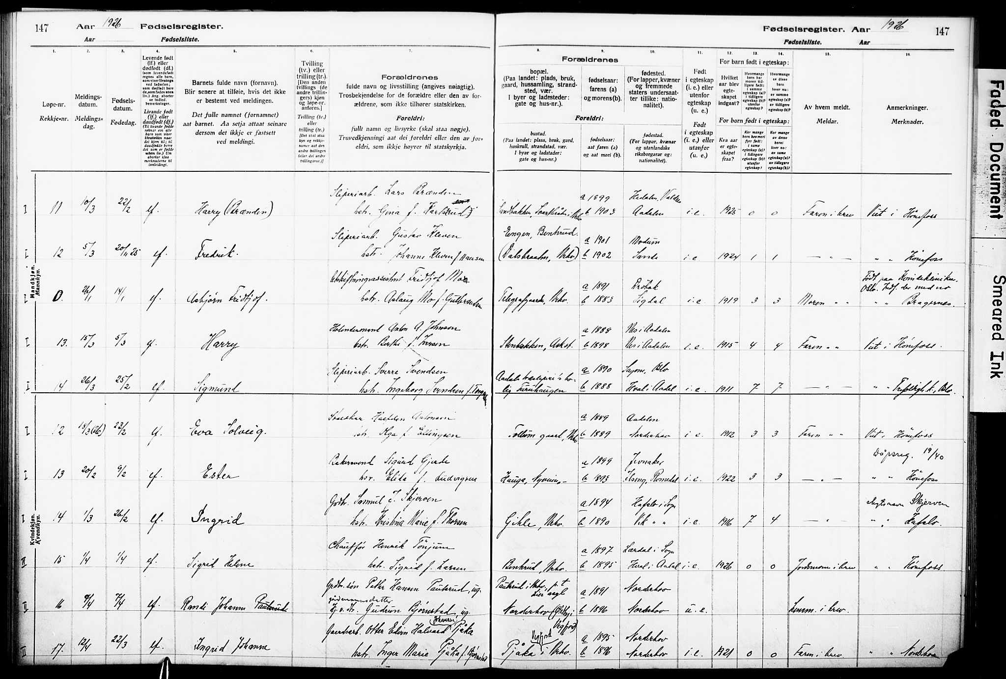 Norderhov kirkebøker, AV/SAKO-A-237/J/Ja/L0001: Birth register no. 1, 1916-1930, p. 147